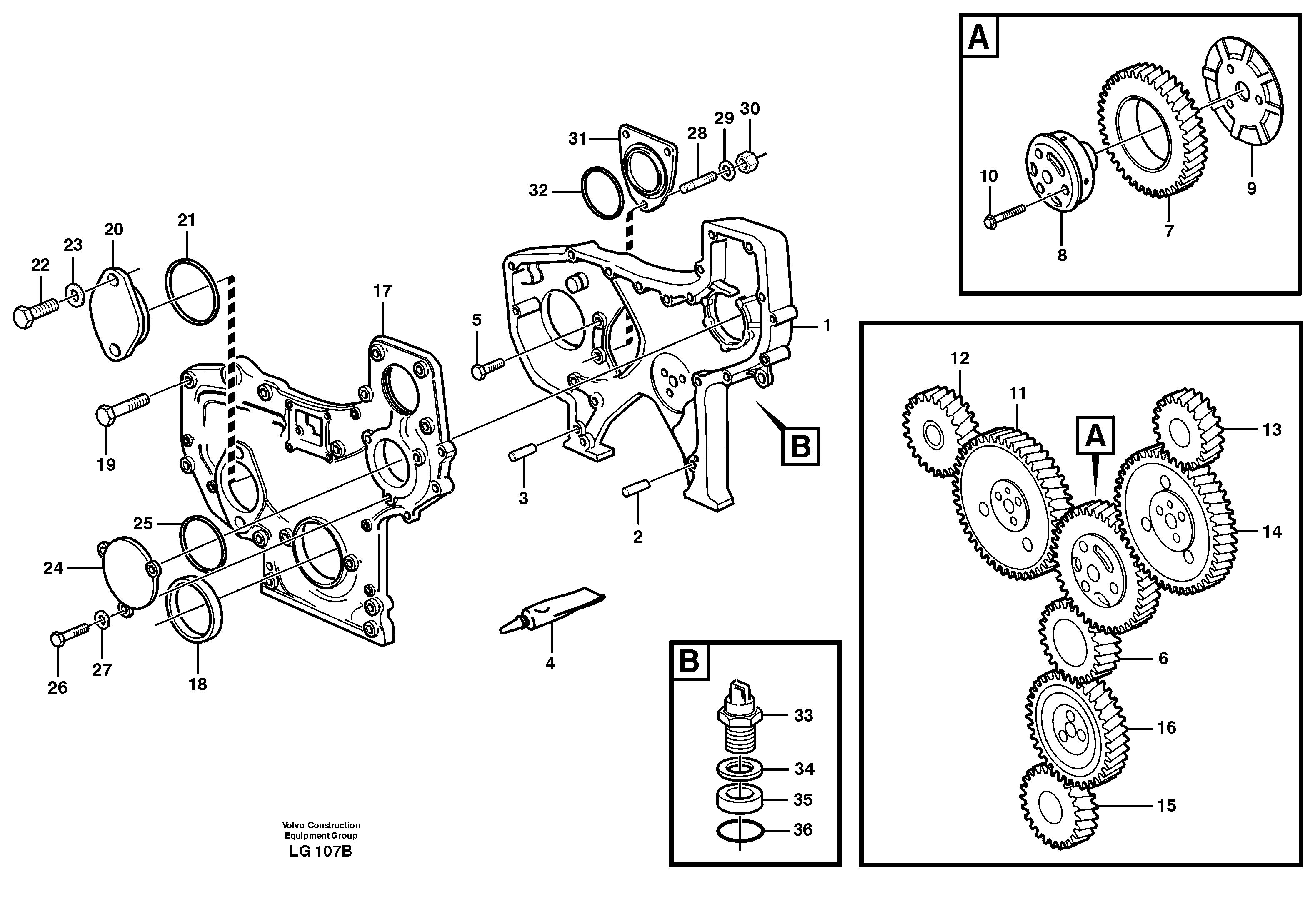 Timing gear casing — volvo parts diagram