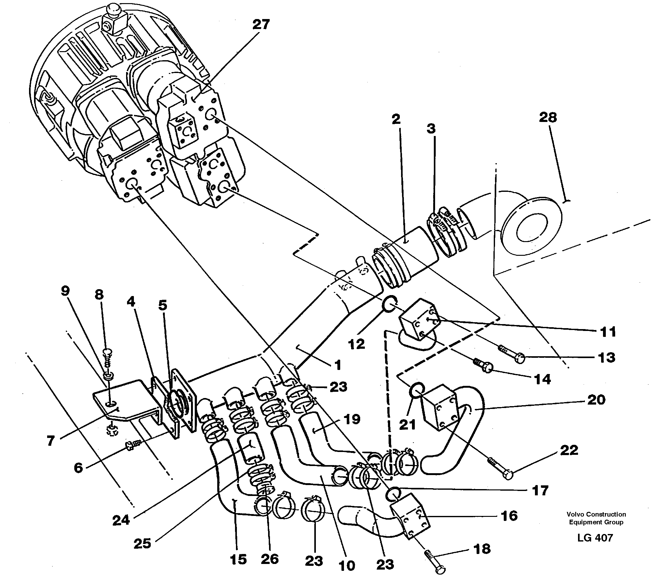 Hydraulic system suction lines — volvo parts diagram