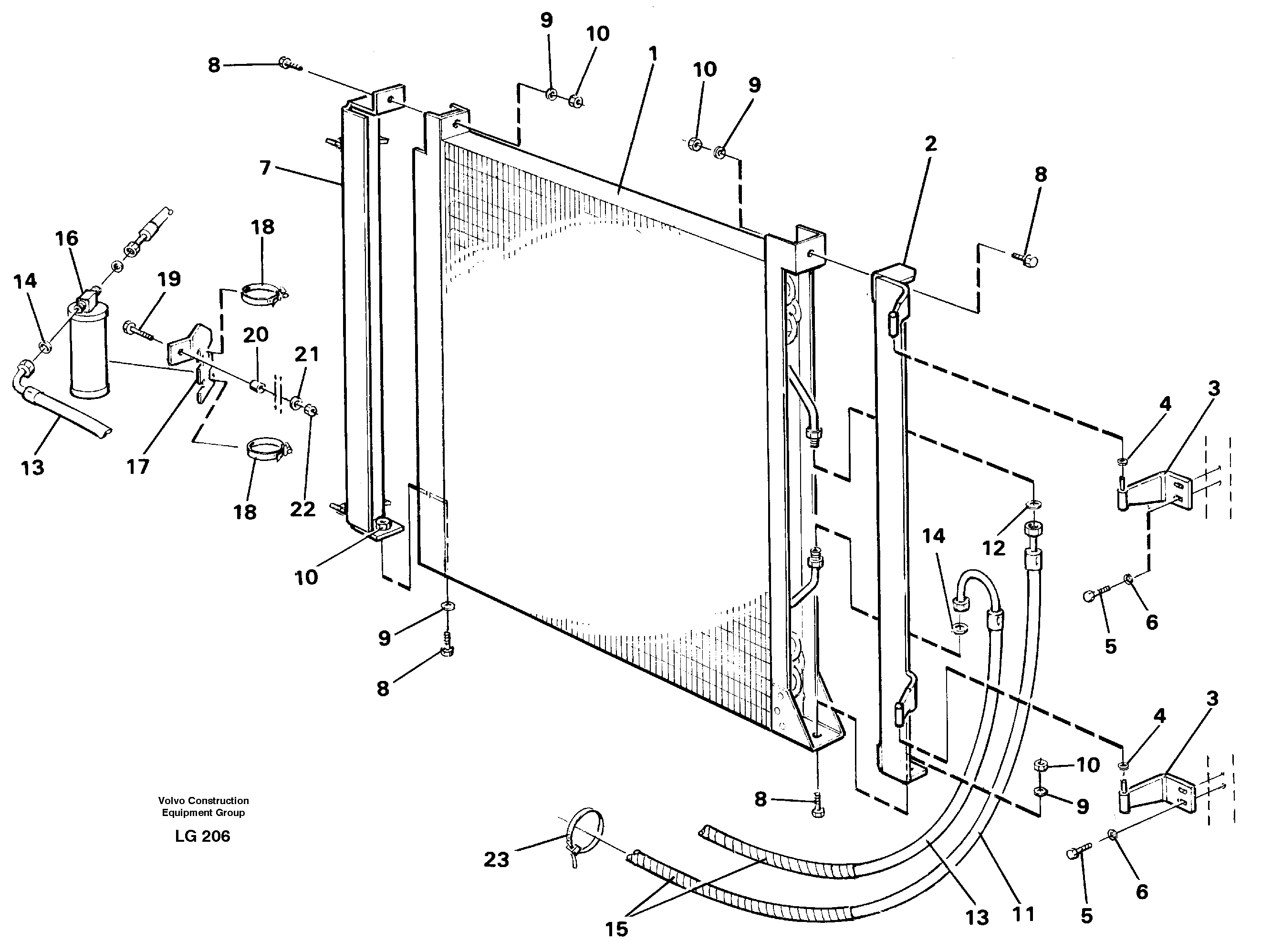 Condensor with fitting parts. Cooling agent R12,r134a  14256843 14259988 — volvo parts diagram