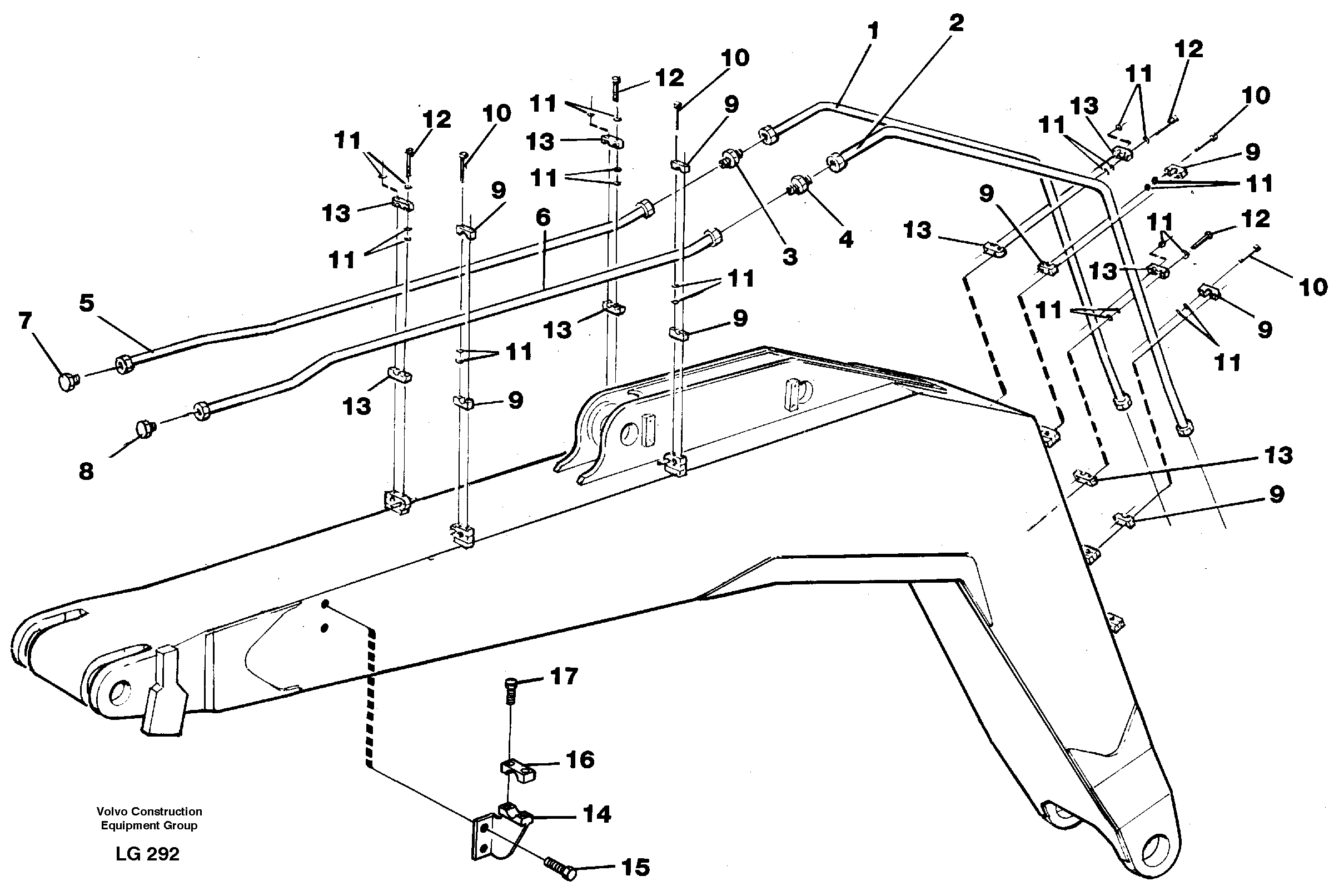 Hammer hydraulics on monoboom, 4,65 m and 5,20 m — volvo parts diagram