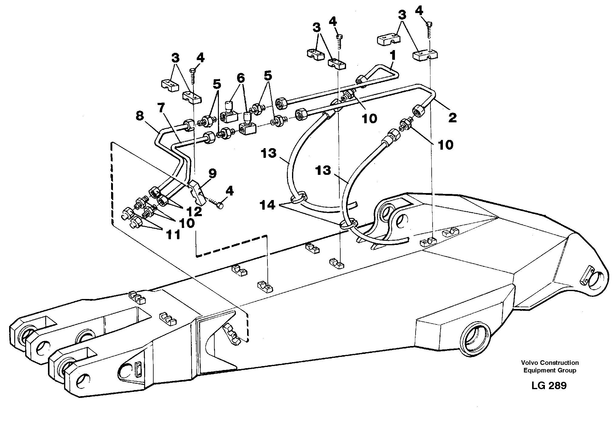 Slope bucket equipment ondipper 2.0 m, 2.4 m, 2,8 m. On left side. — volvo parts diagram