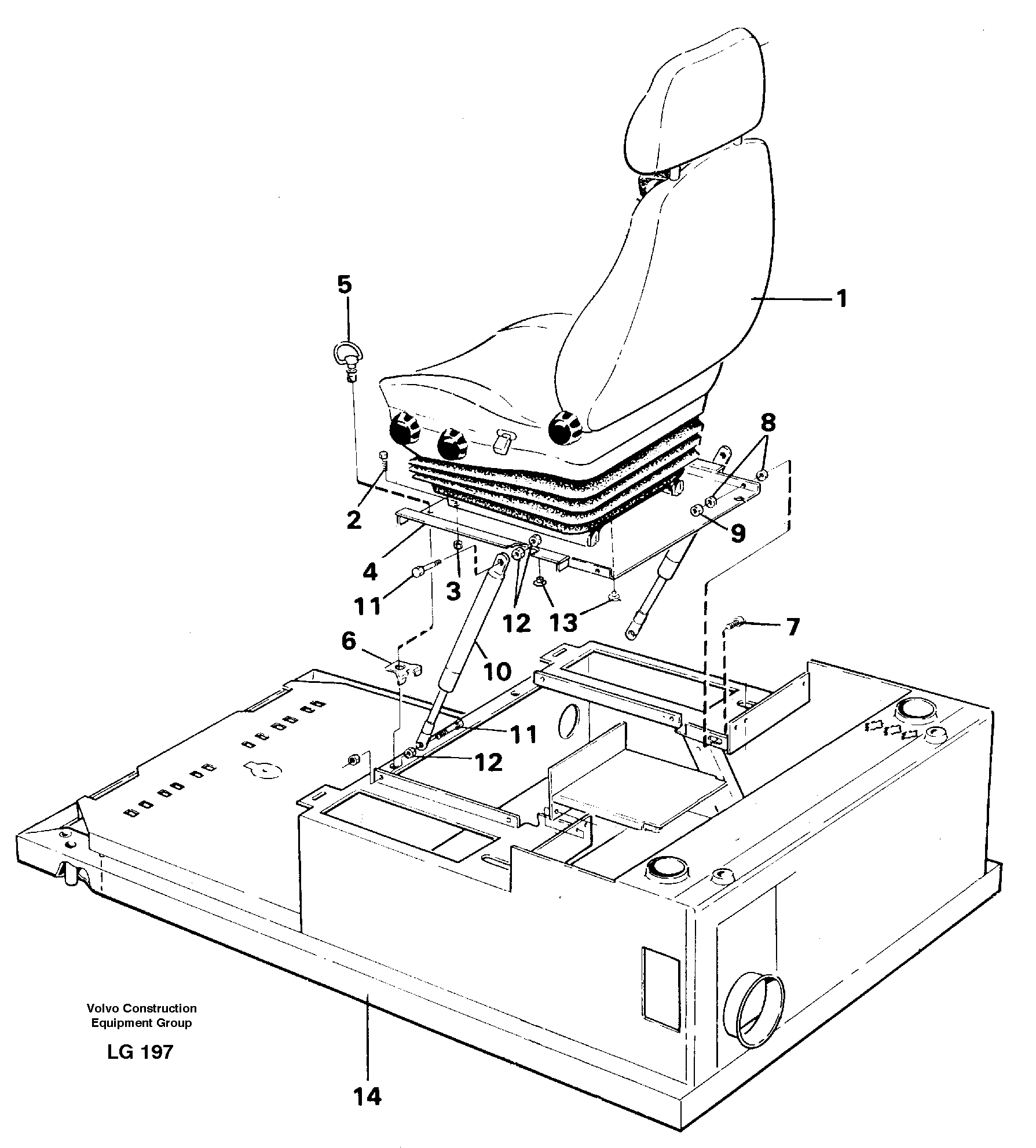 Operator seat with fitting parts  SER NO -2330 — volvo parts diagram
