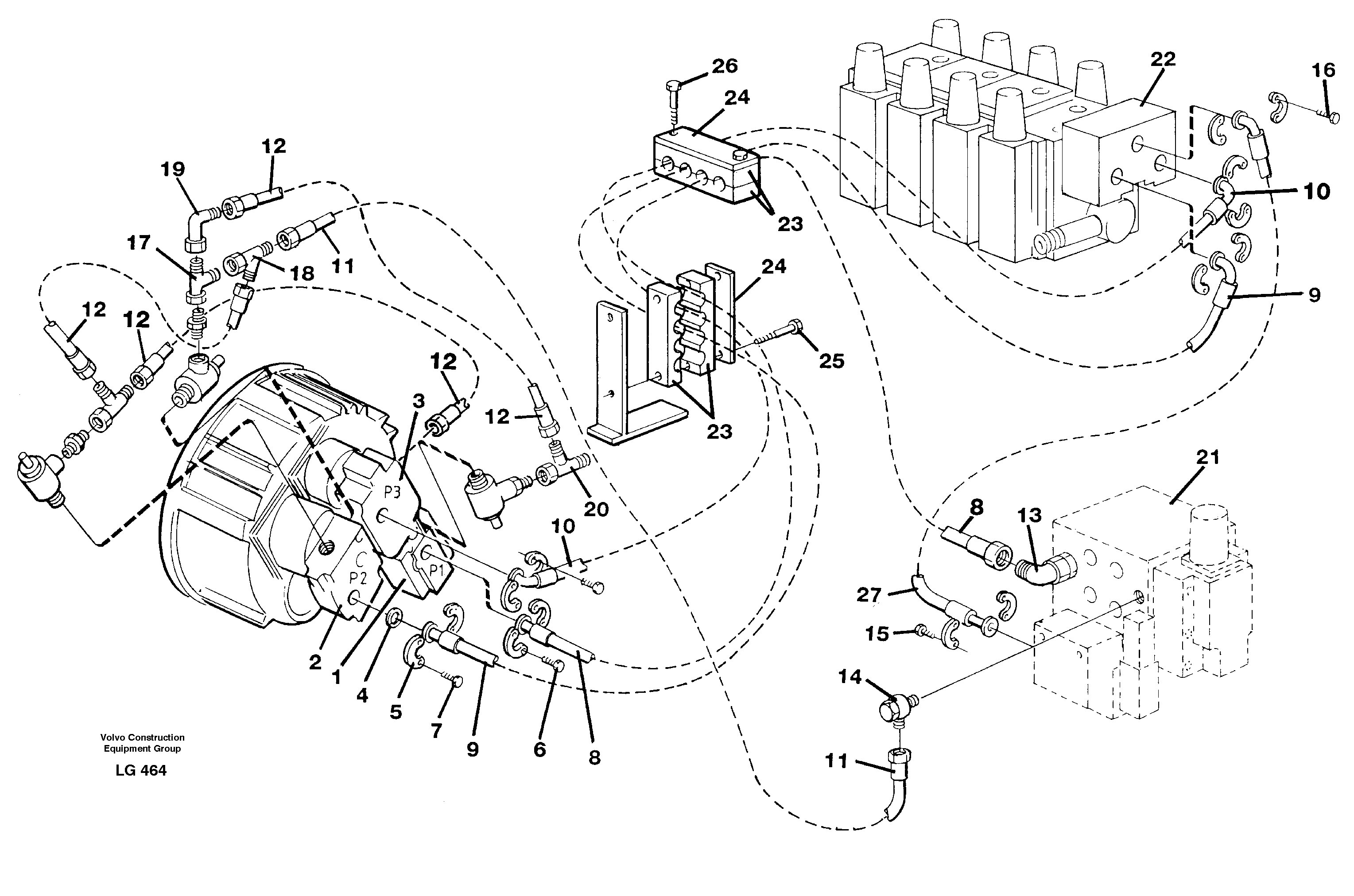 Hydraulic system, feeding lines — volvo parts diagram