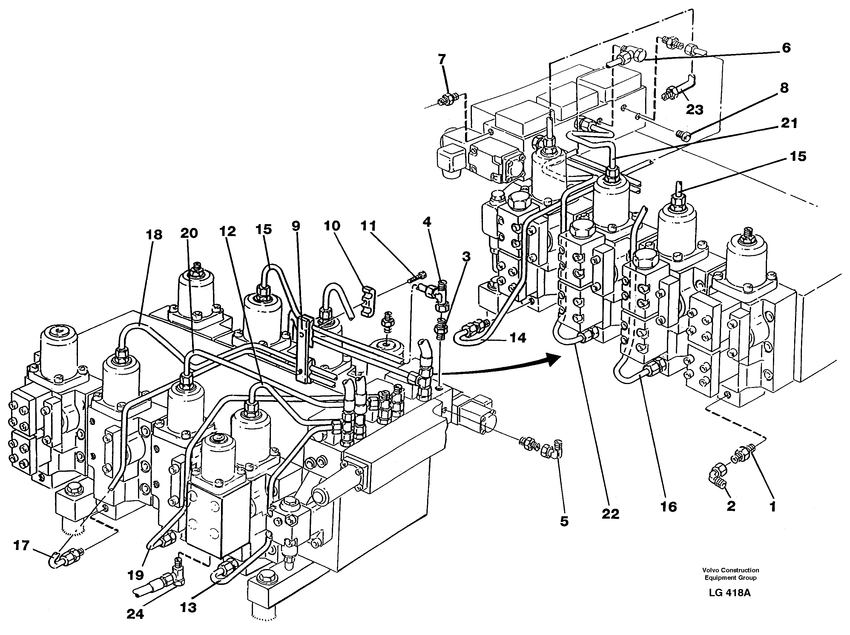 Main valve assembly, tubes connections — volvo parts diagram