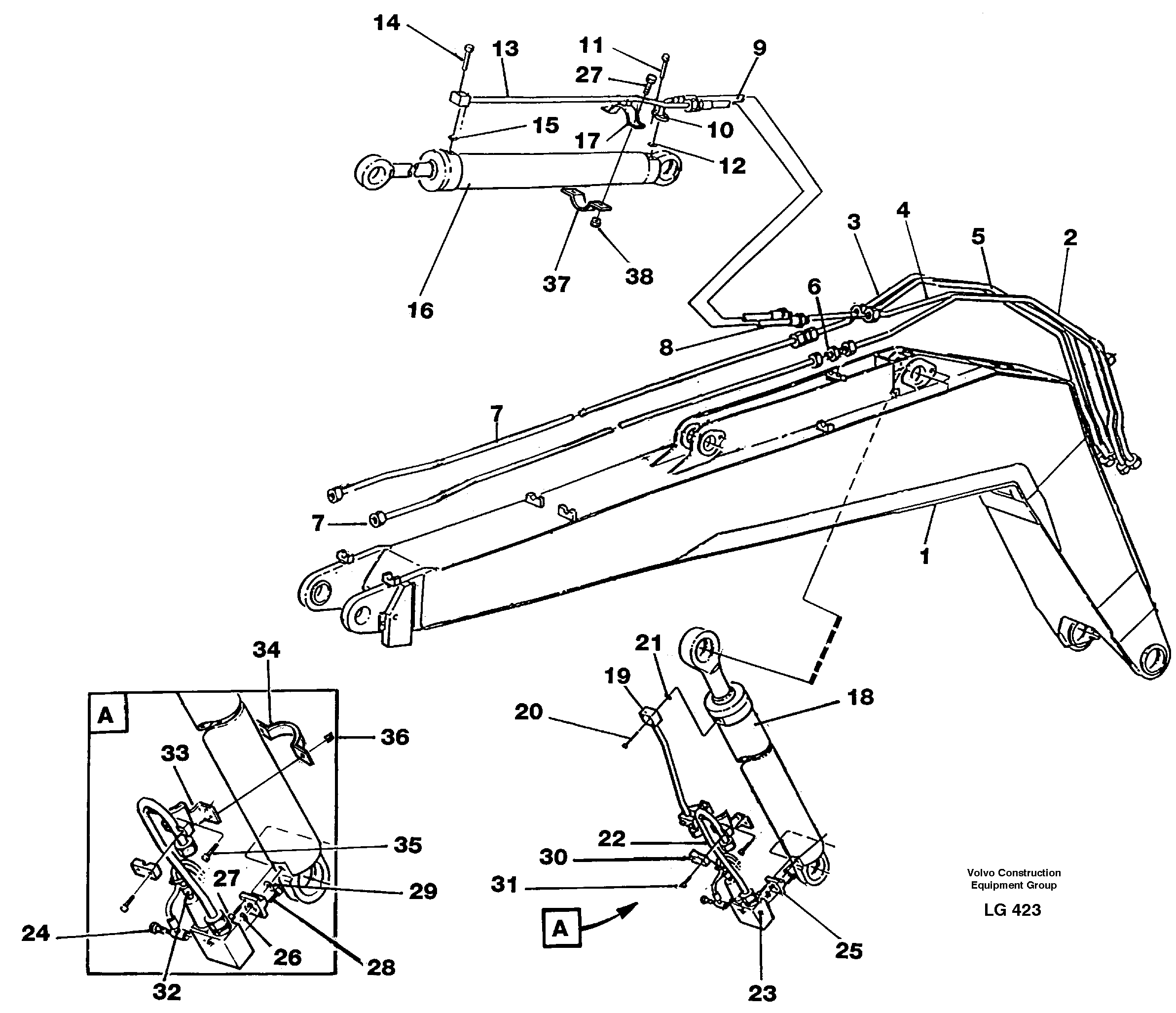 Hydraulic system, boom 5.20 m  14256368 — volvo parts diagram