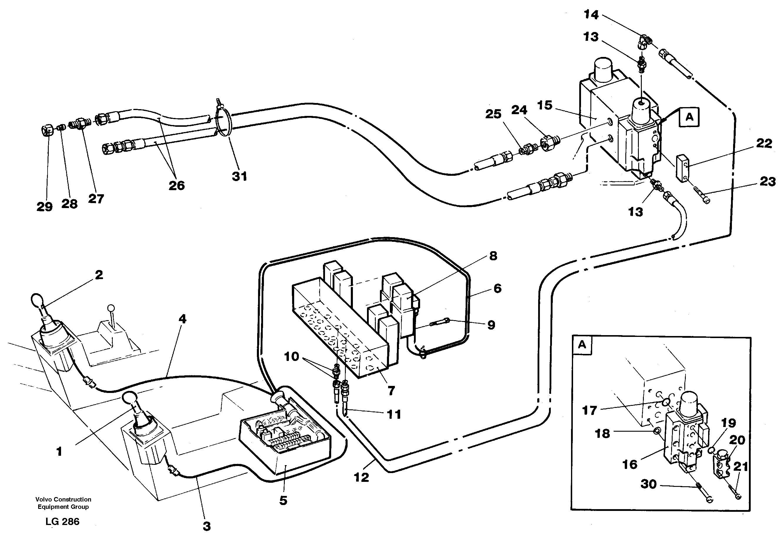 Button operated slope bucket/grab hydraulics onadj. boom.  14262283 — volvo parts diagram