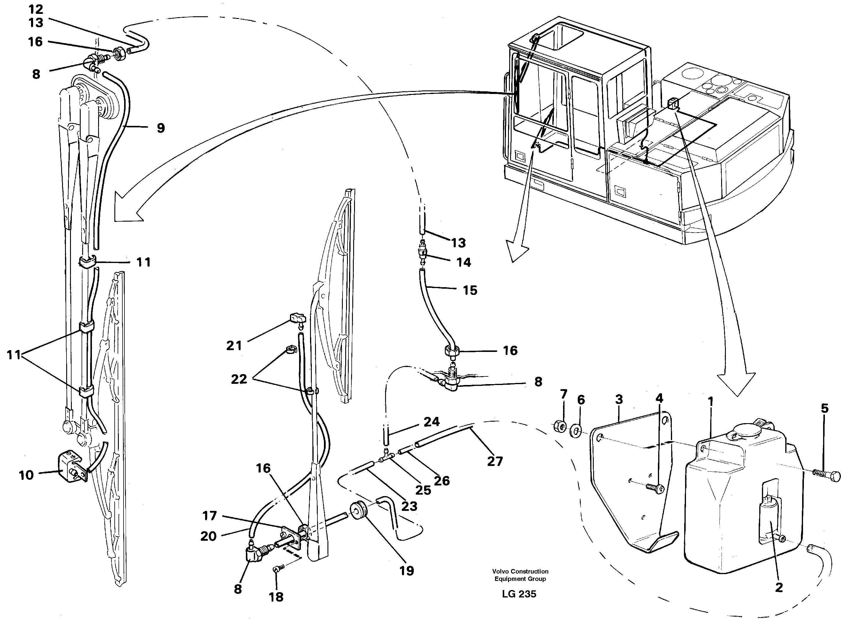 Windshield washer  14253371 SER NO-2257,STD SER NO 2258- — volvo parts diagram