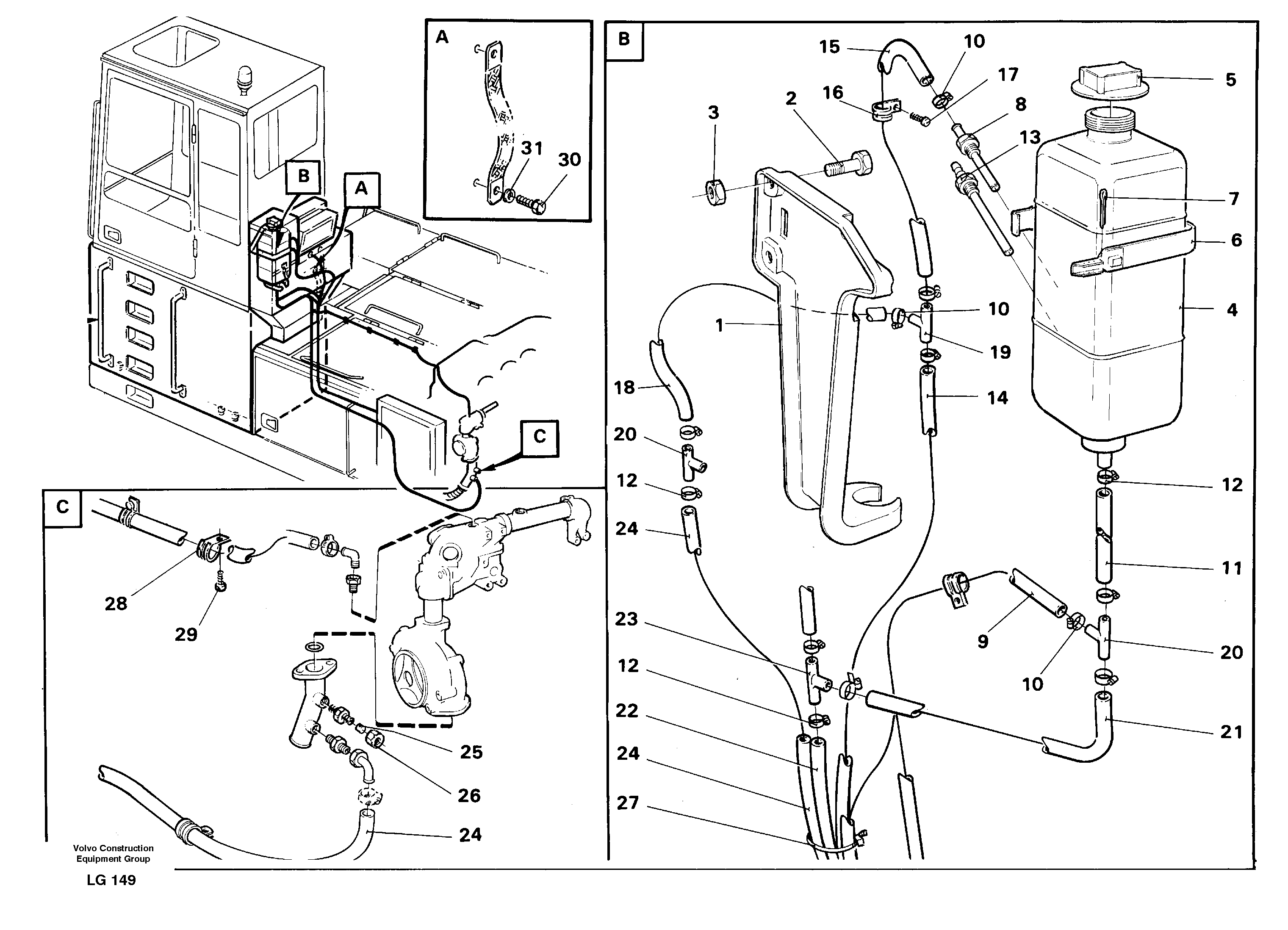 Expansion tank, Cab elevation 1220mm.  14258010 — volvo parts diagram