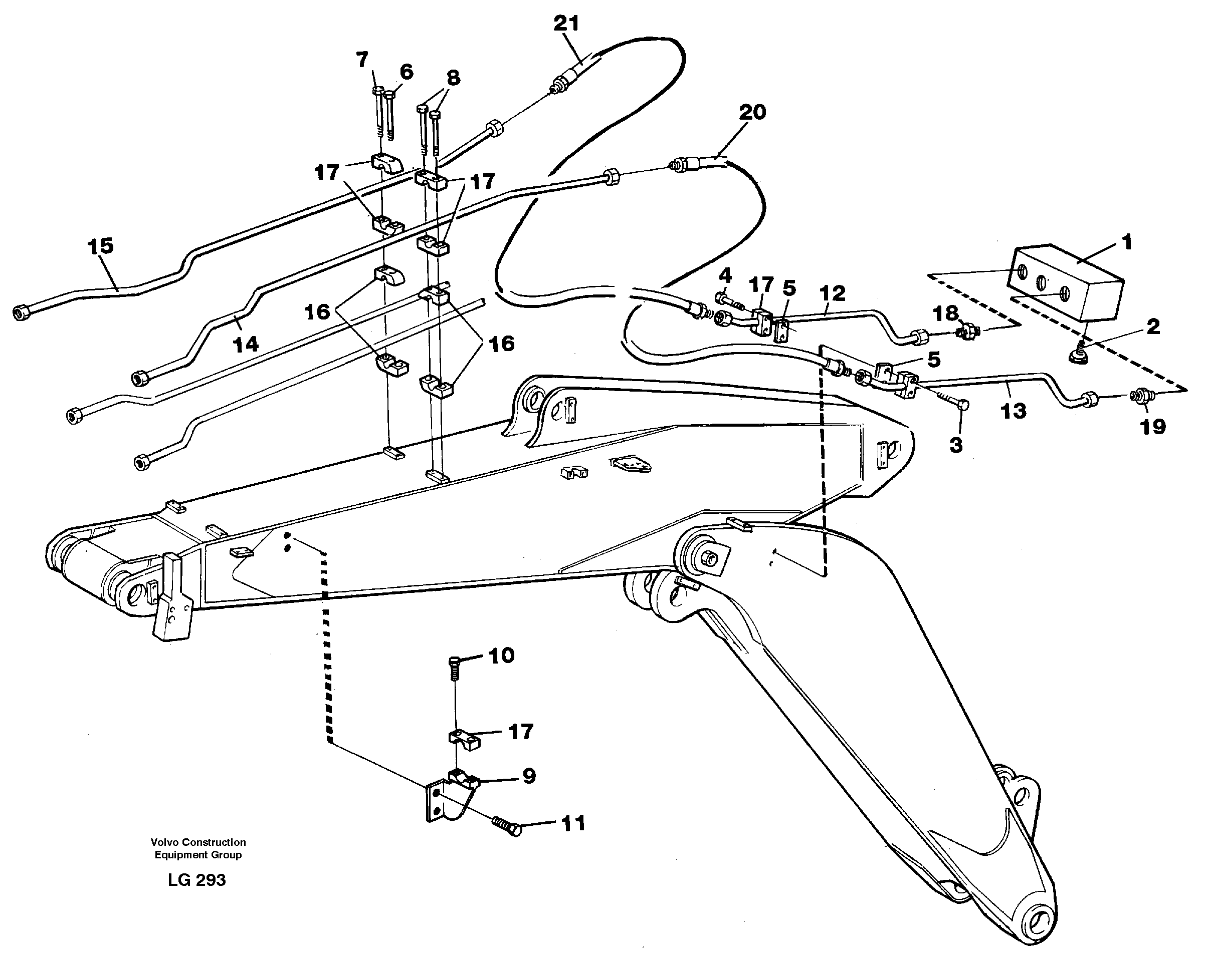 Hammer/shears hydraulics on adjustable boom.  14254500 — volvo parts diagram