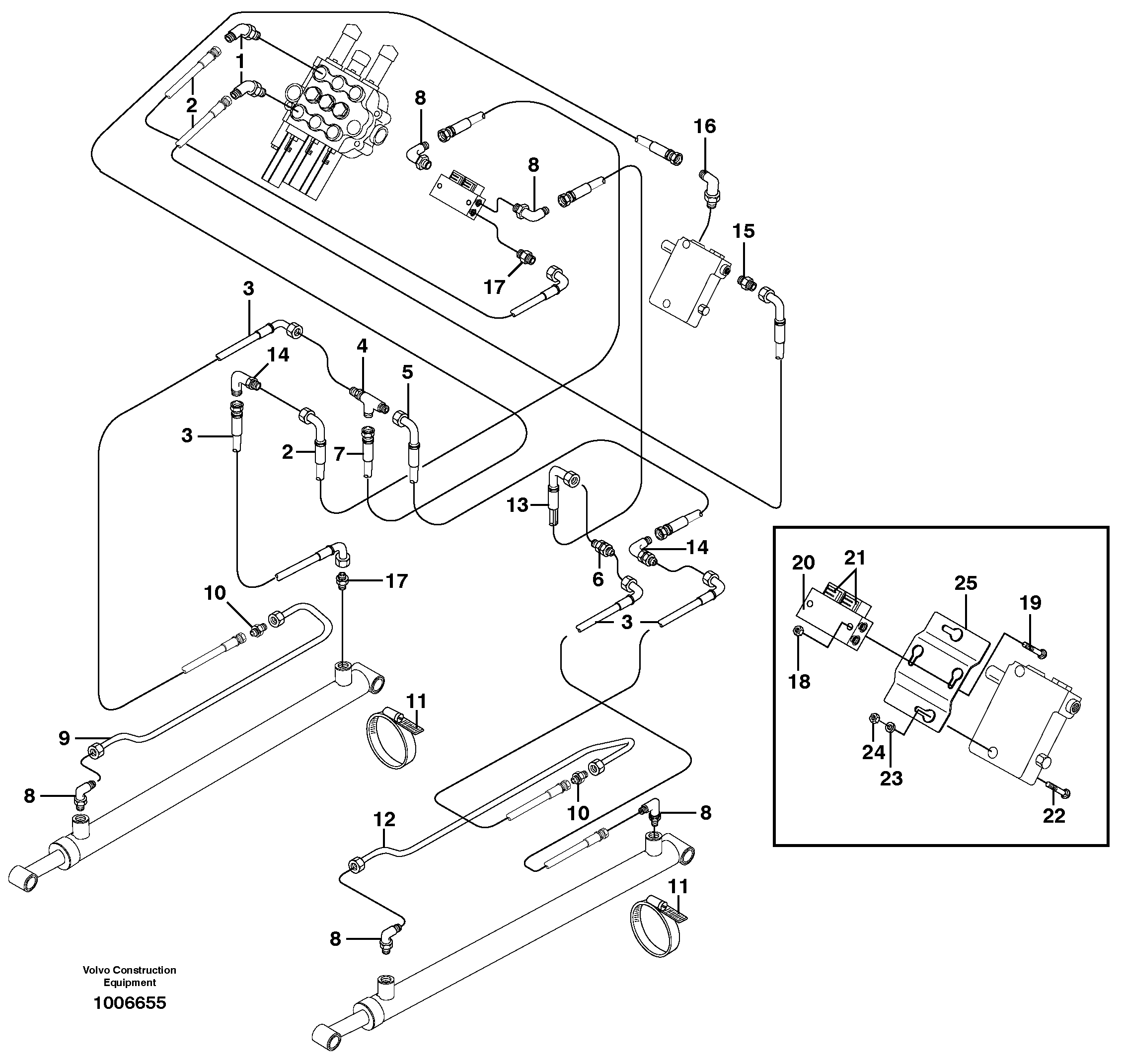 Loader arm hydraulic circuit (w/self level valve) — volvo parts diagram