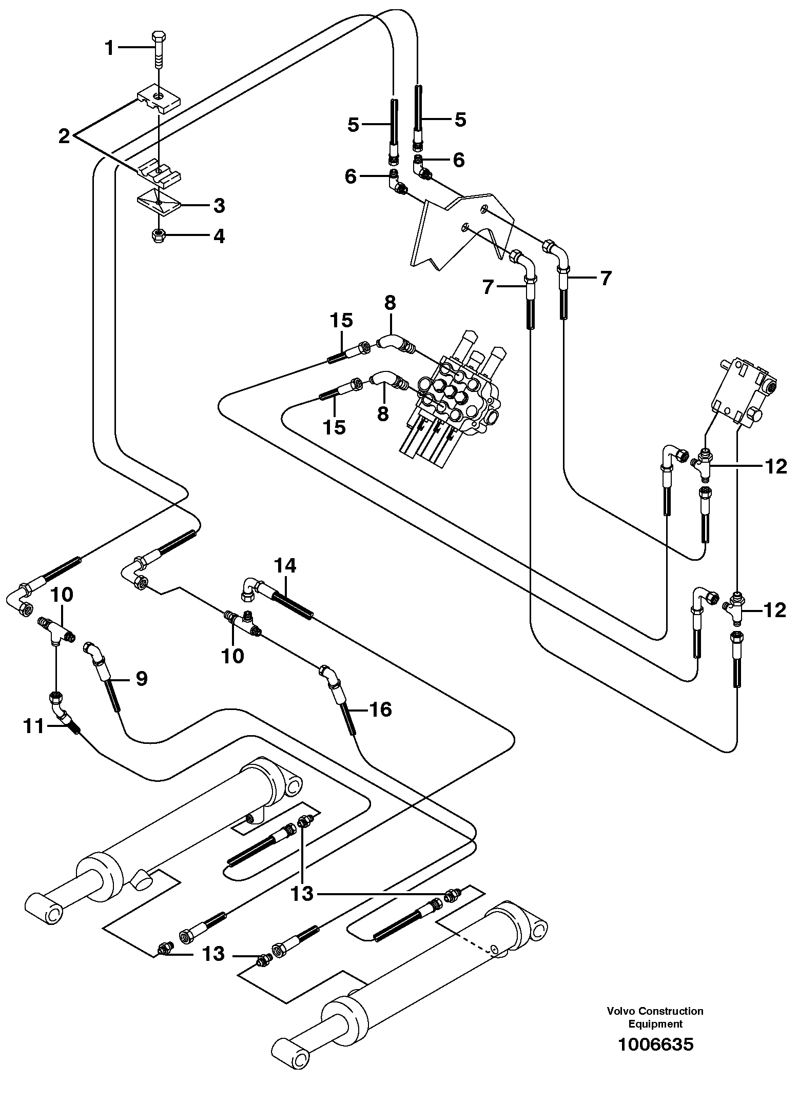 Attachment tilt hydraulic circuit — volvo parts diagram