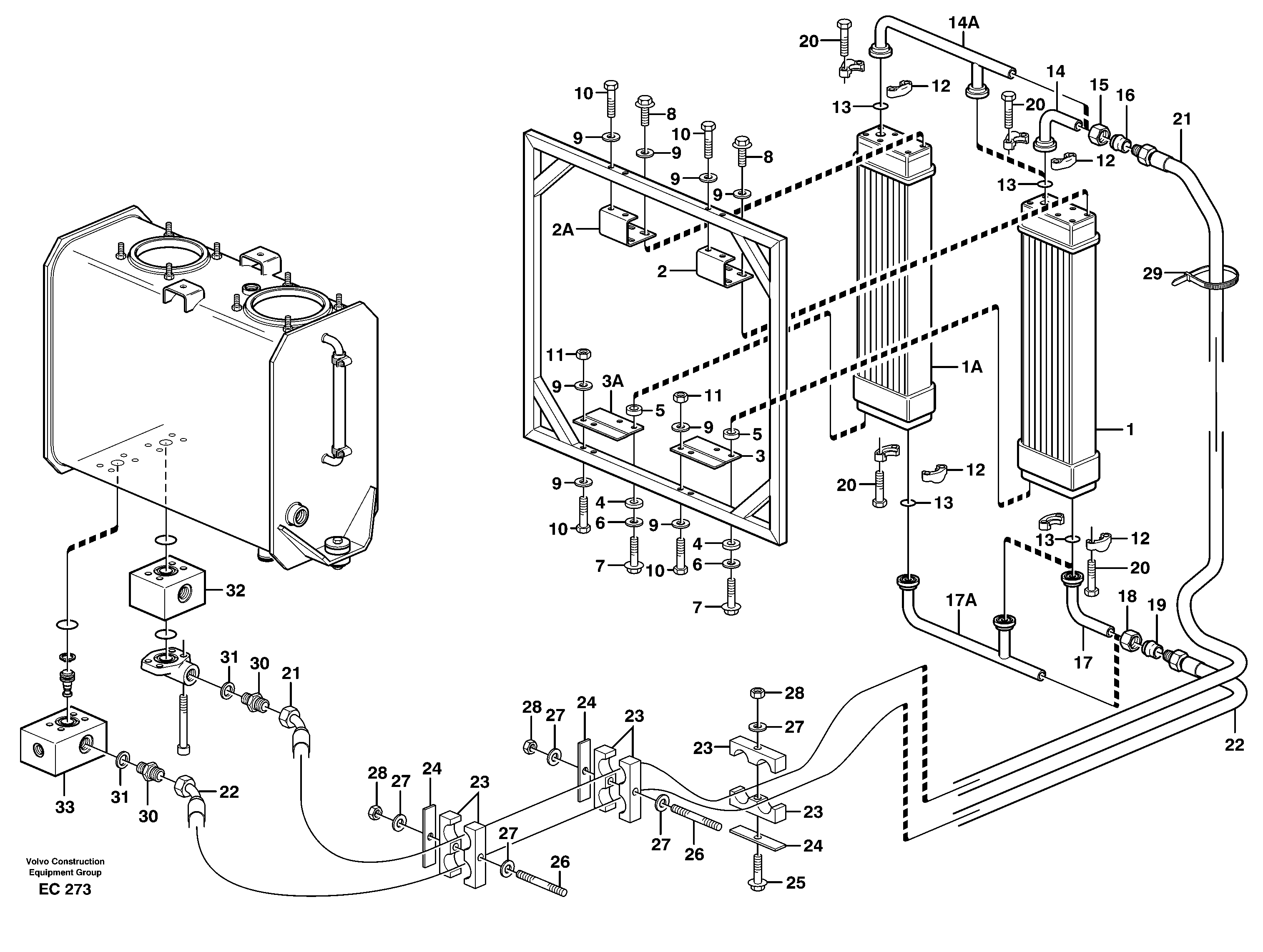 Hydraulic oil cooler — volvo parts diagram