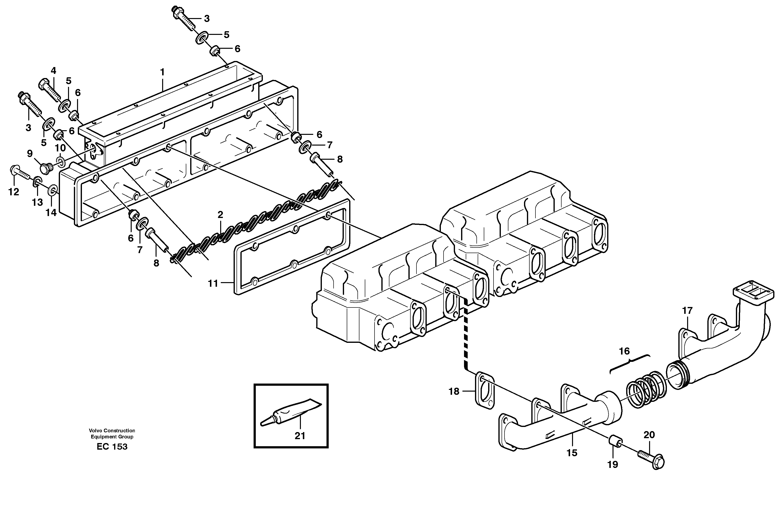 Inlet manifold and exhaust manifold — volvo parts diagram
