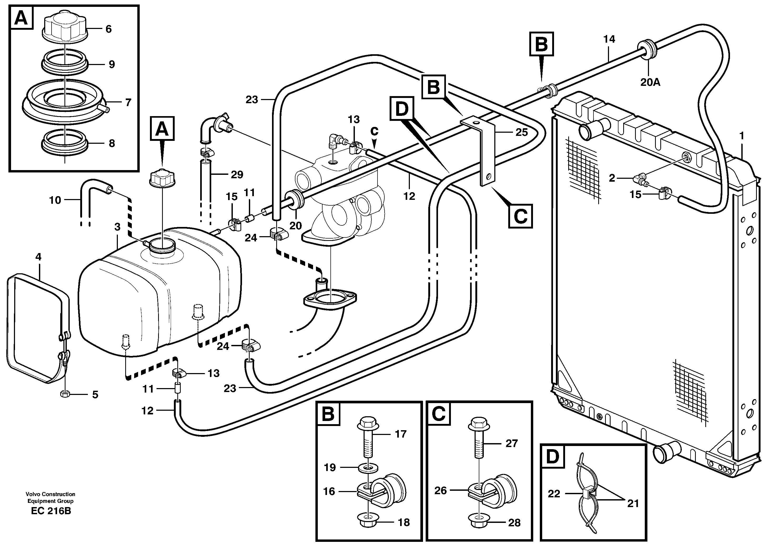 Expansion tank with fitting parts — volvo parts diagram