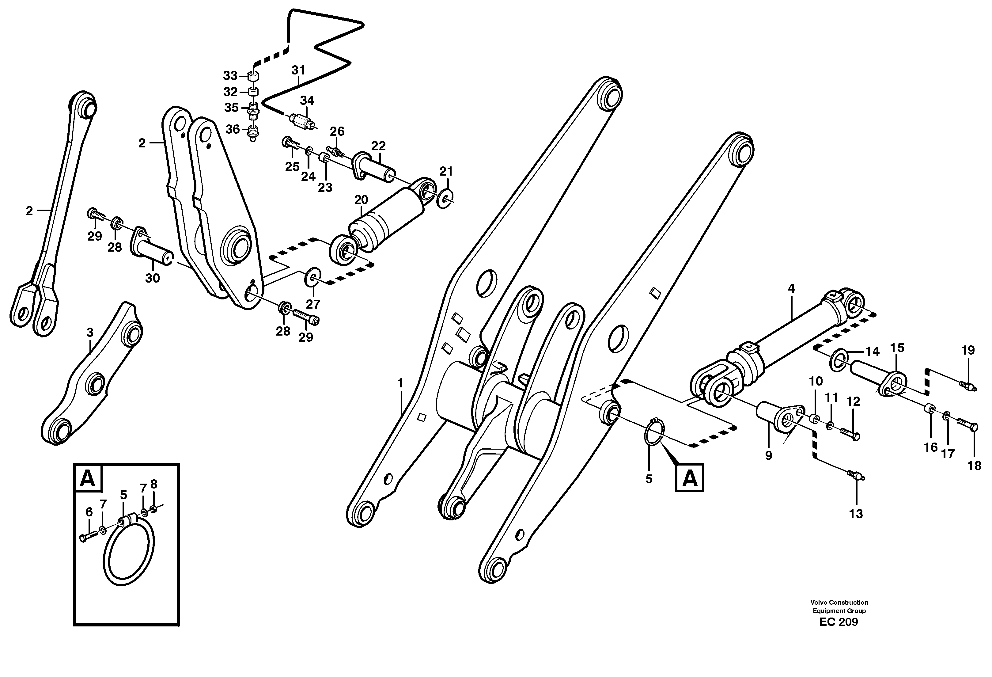 Lifting- and tilt cylinder with assembly parts. — volvo parts diagram