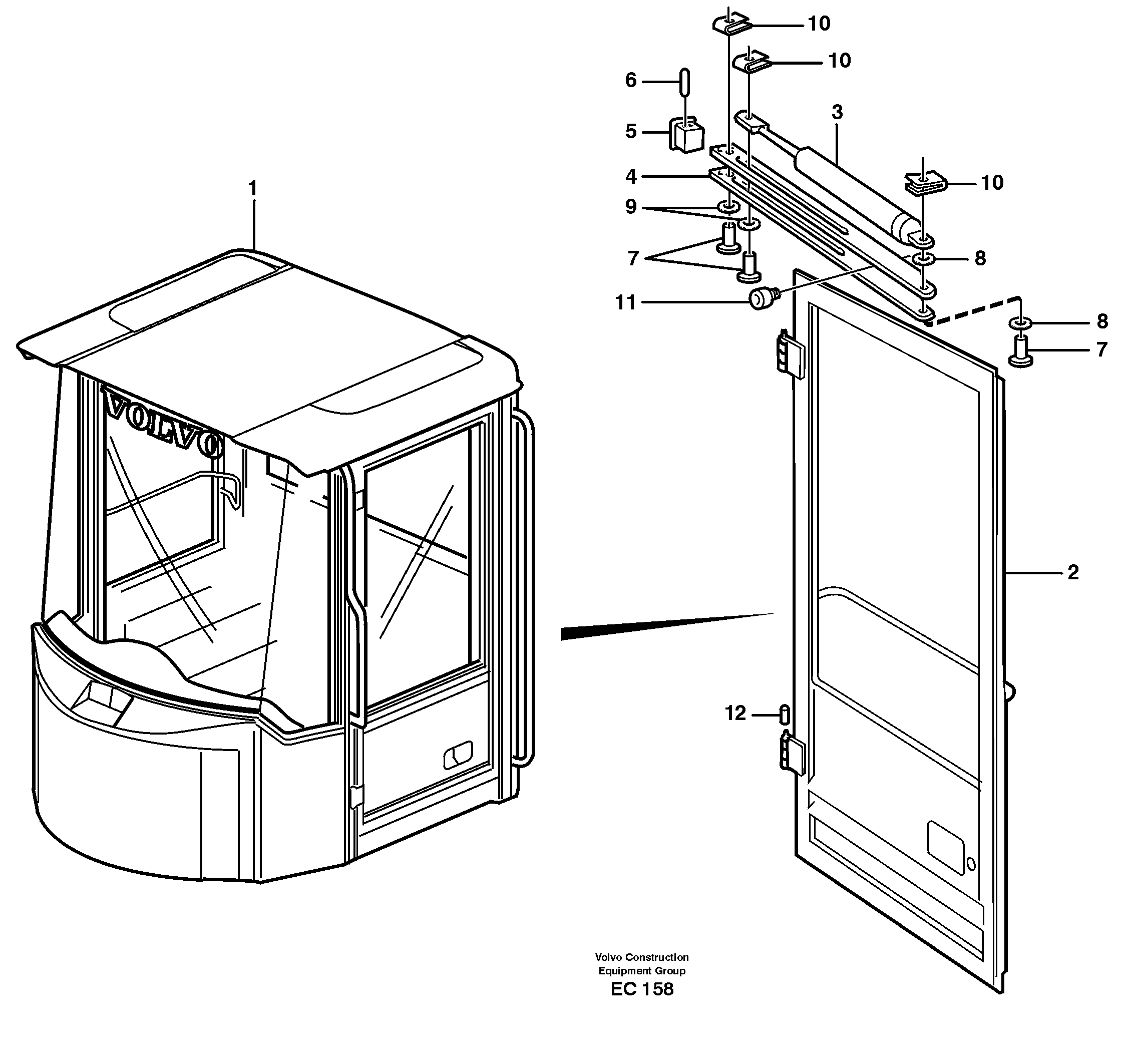 Door with fitting parts  33154, 33167 — volvo parts diagram