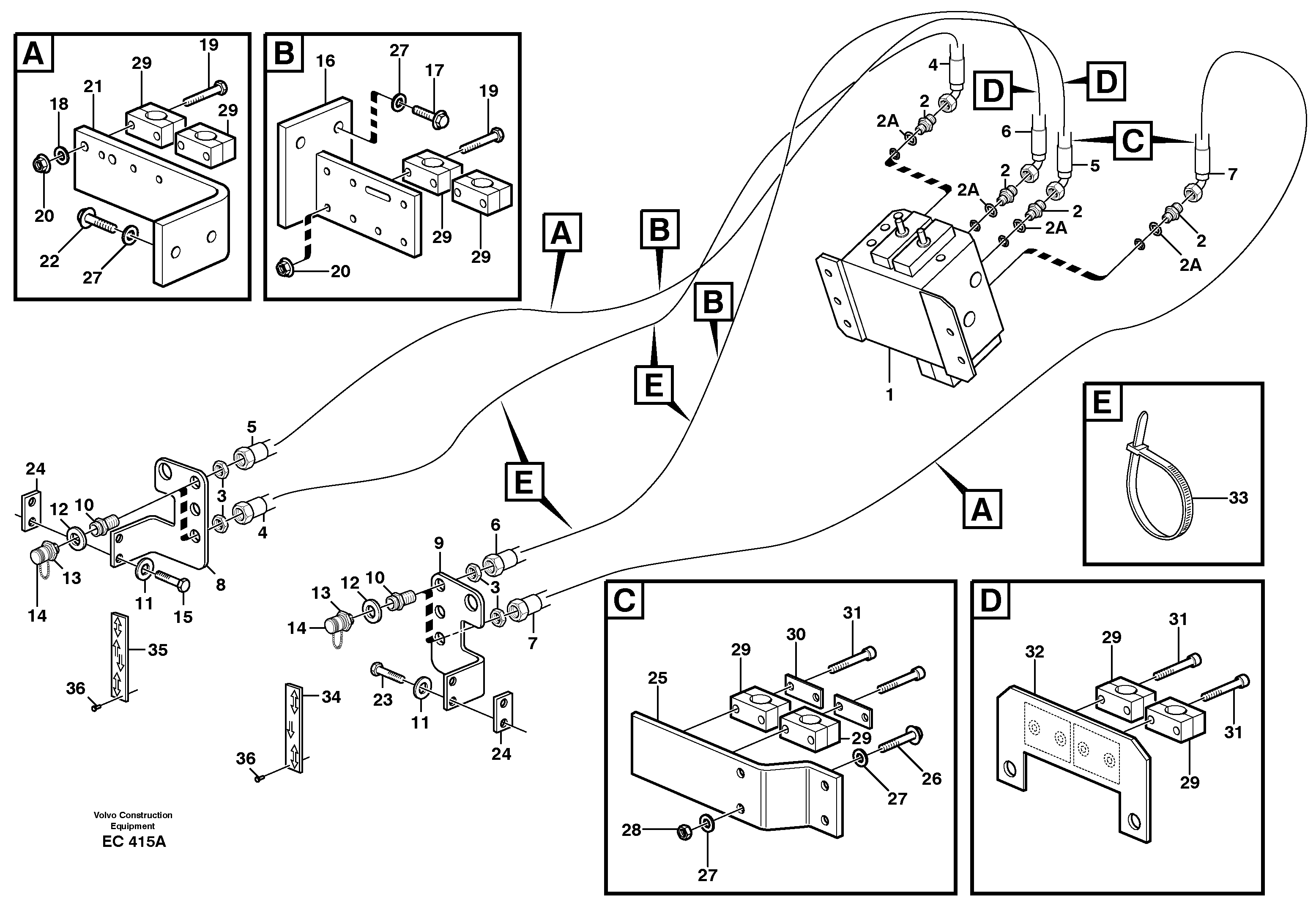 Hydraulic system, Feed line 5:th and 6:th funcion  80094 — volvo parts diagram