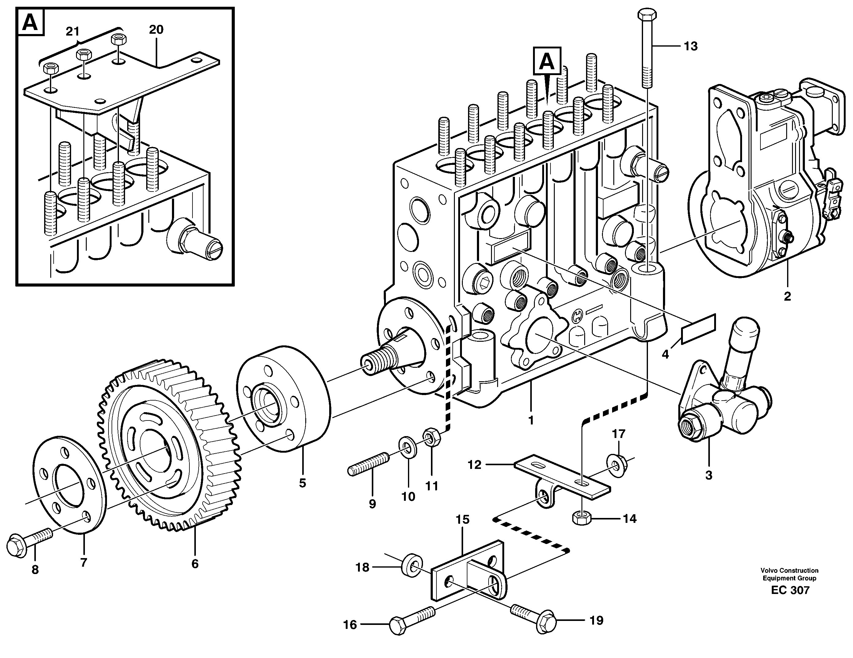 Injection pump with drive and fitting parts — volvo parts diagram