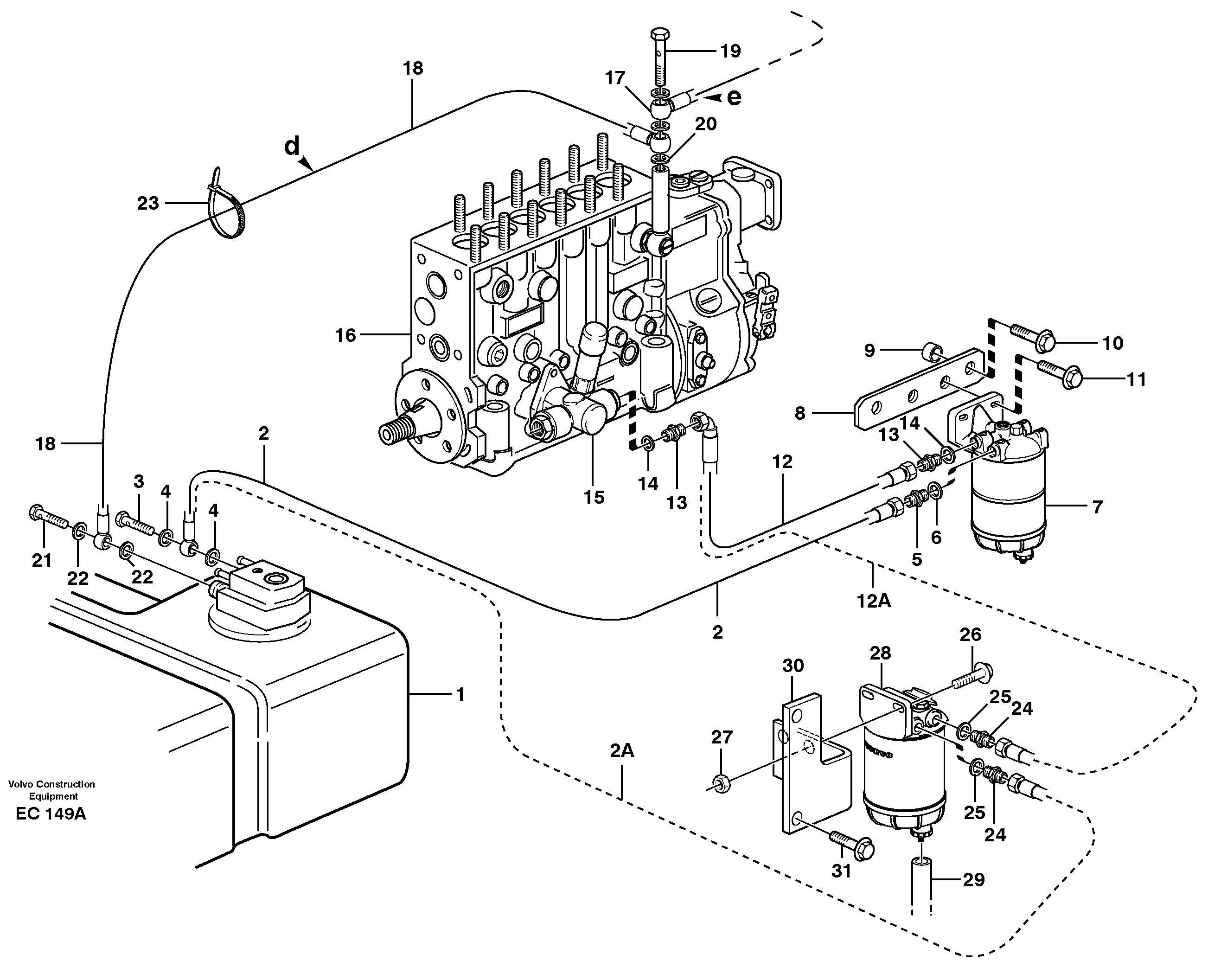 Fuel pipes, fuel tank - injection pump — volvo parts diagram