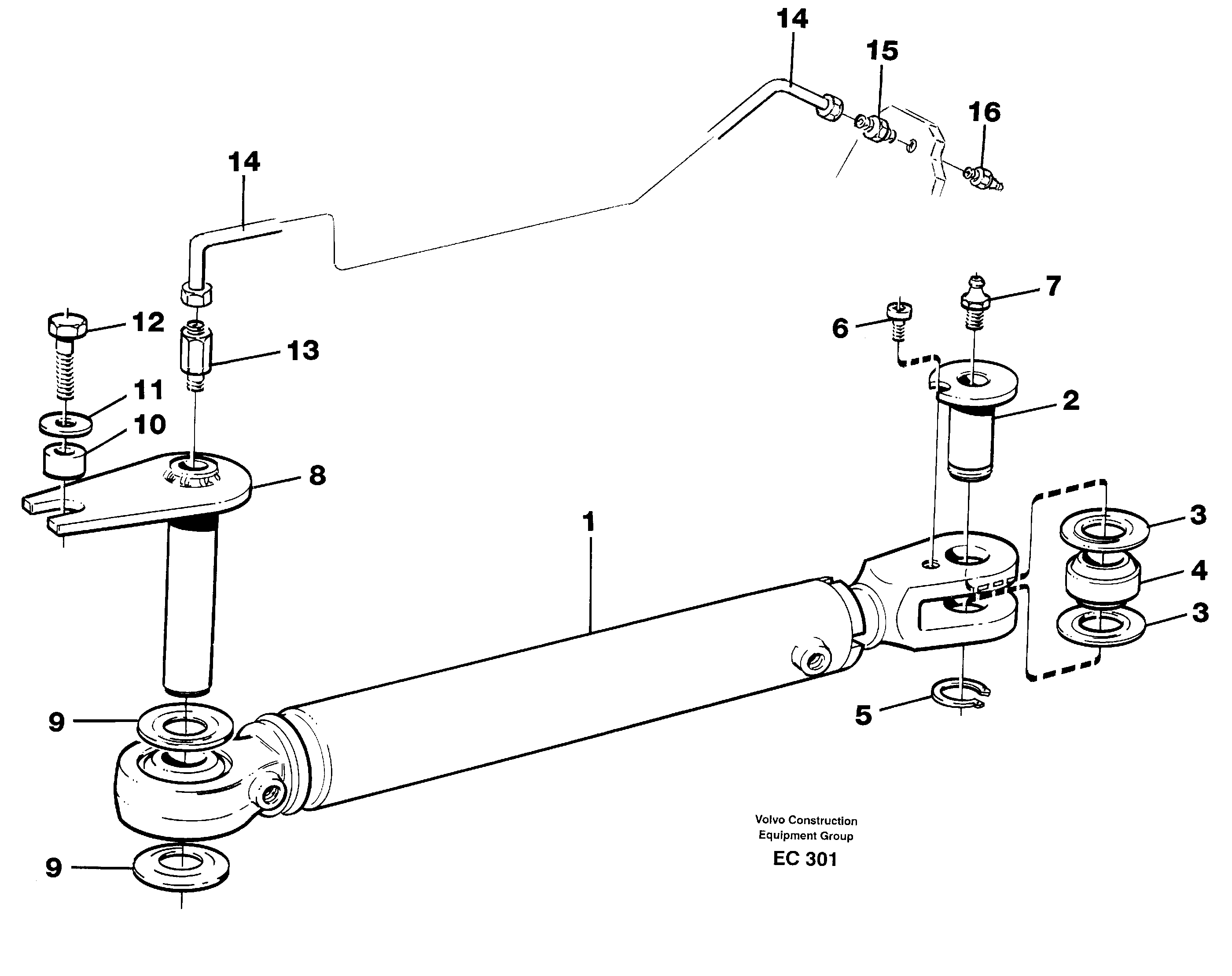 Hydraulic cylinder with fitting parts — volvo parts diagram