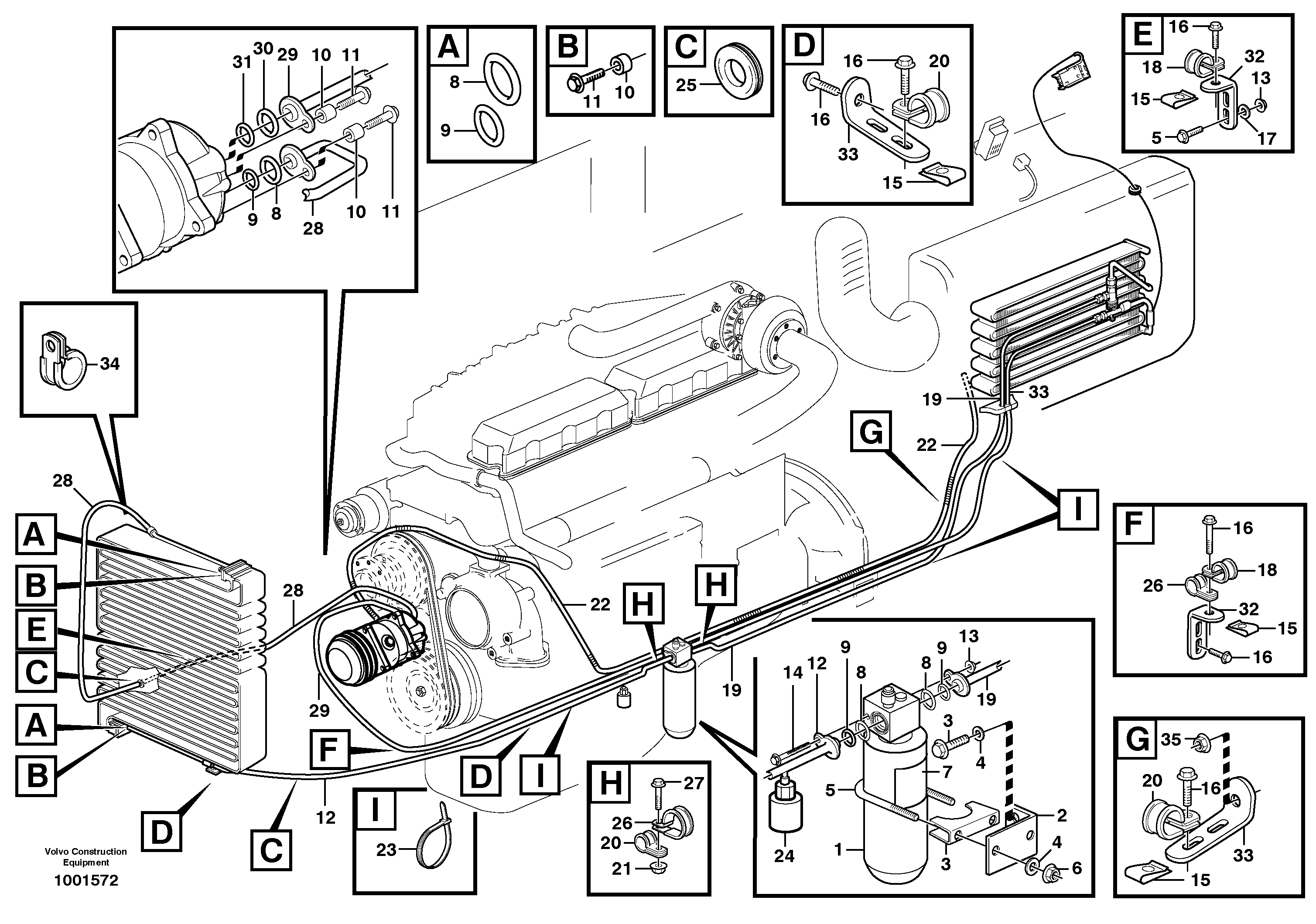 Assembly of hose: evaparator, receiver drier and condenser.  80131, 80420 — volvo parts diagram