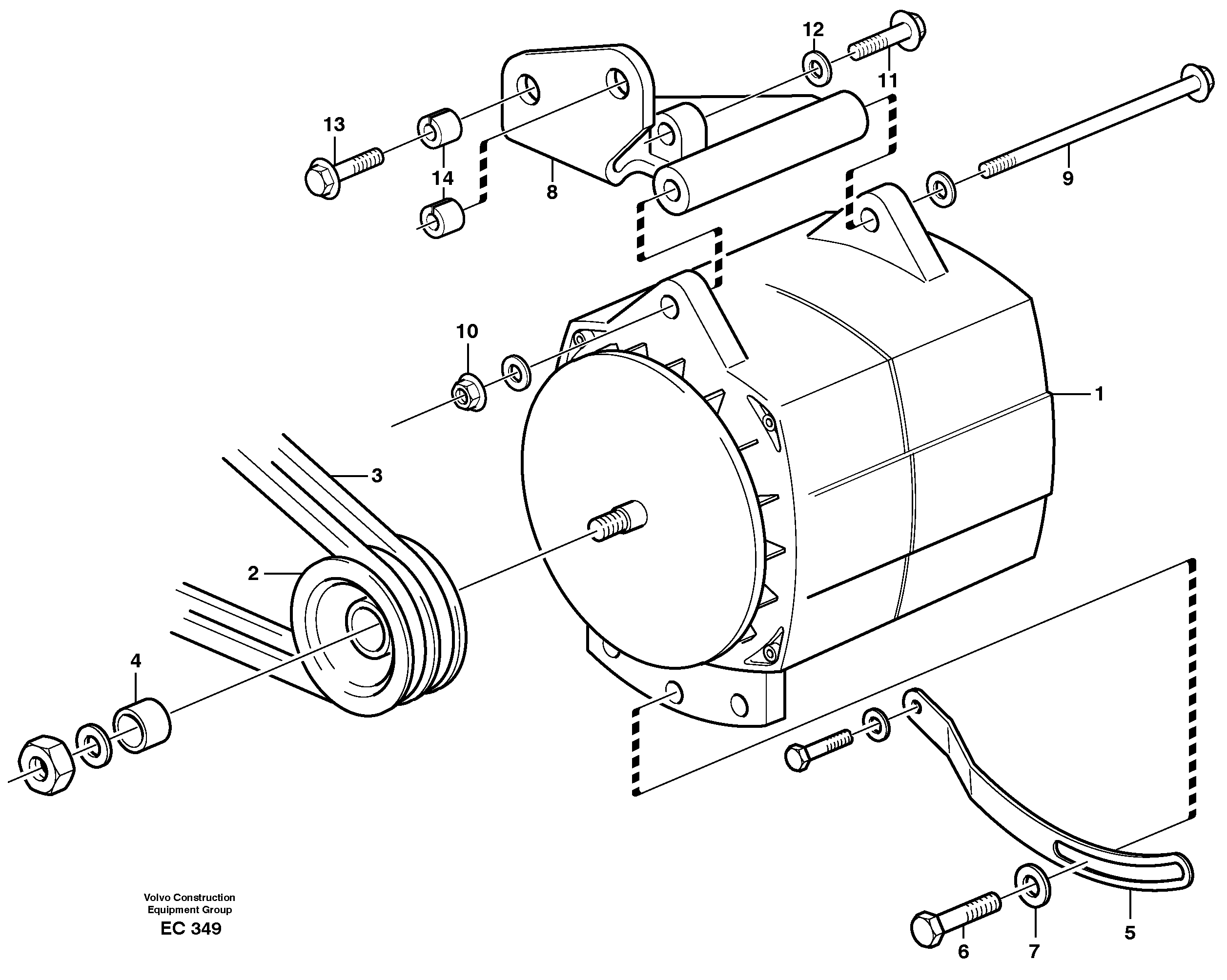 Alternator with fitting parts, 100amp  80385 — volvo parts diagram