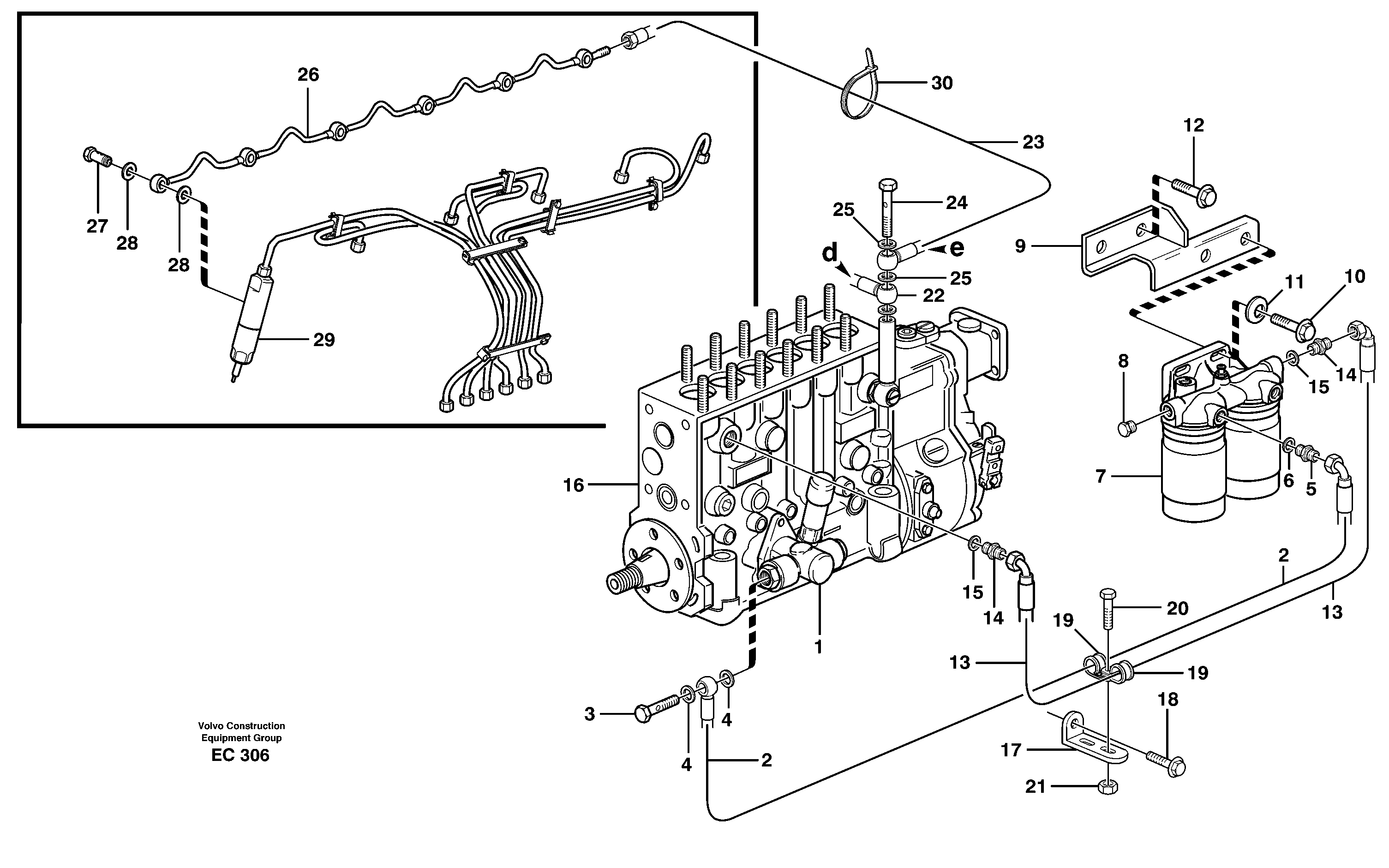 Fuel pipes, injection pump - fuel filter — volvo parts diagram