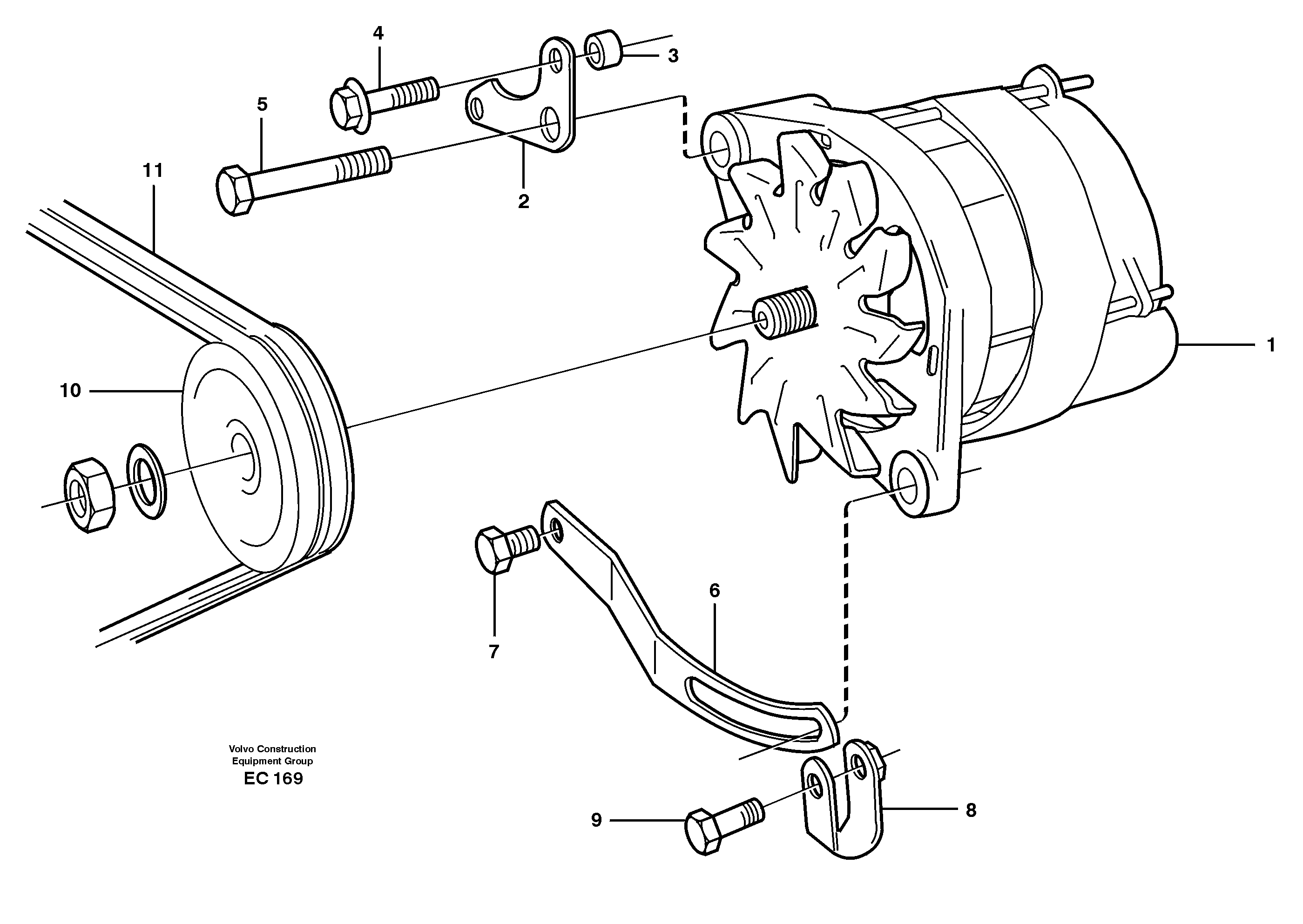 Alternator with assembling details — volvo parts diagram