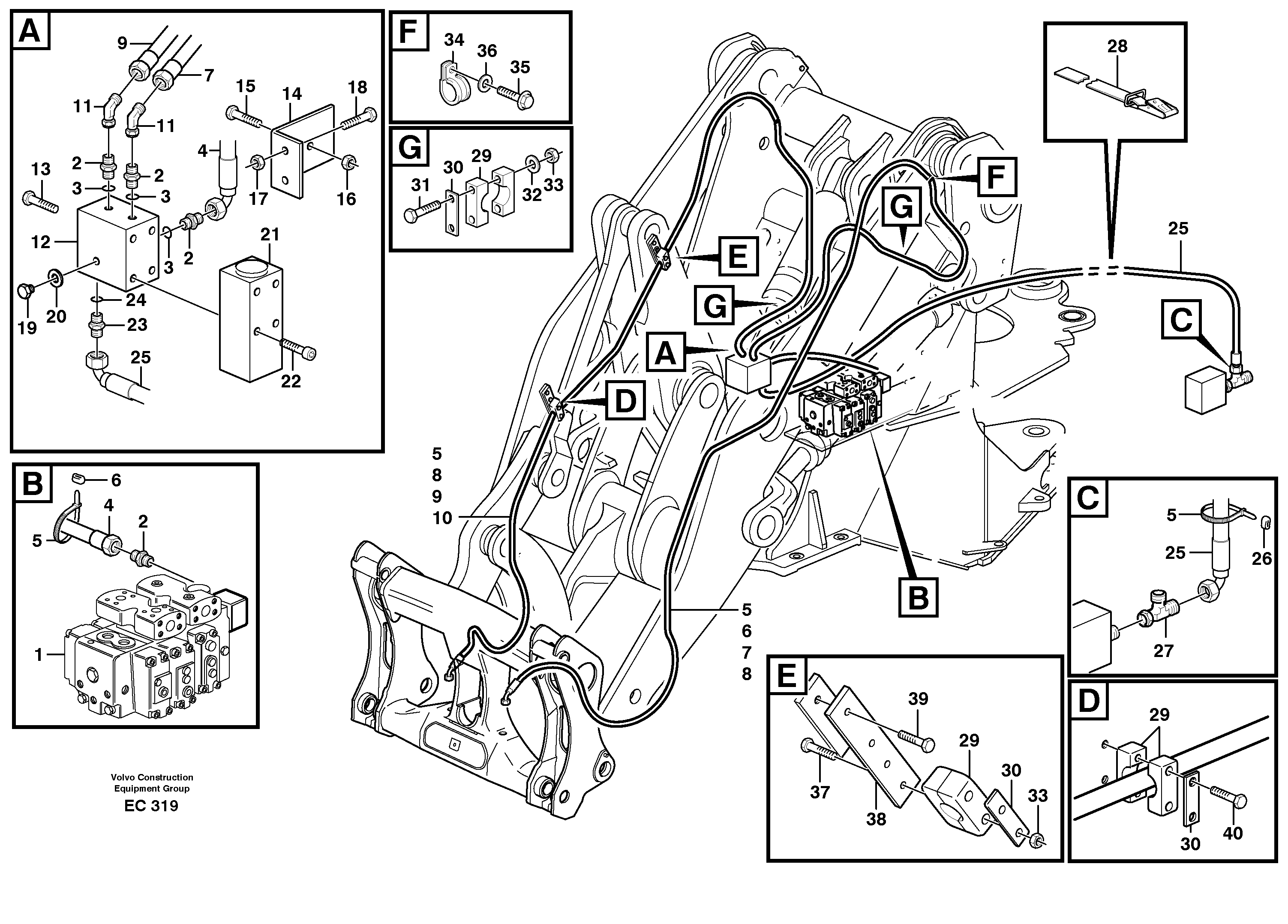 Hydraulic system, attachment bracket  80096 — volvo parts diagram