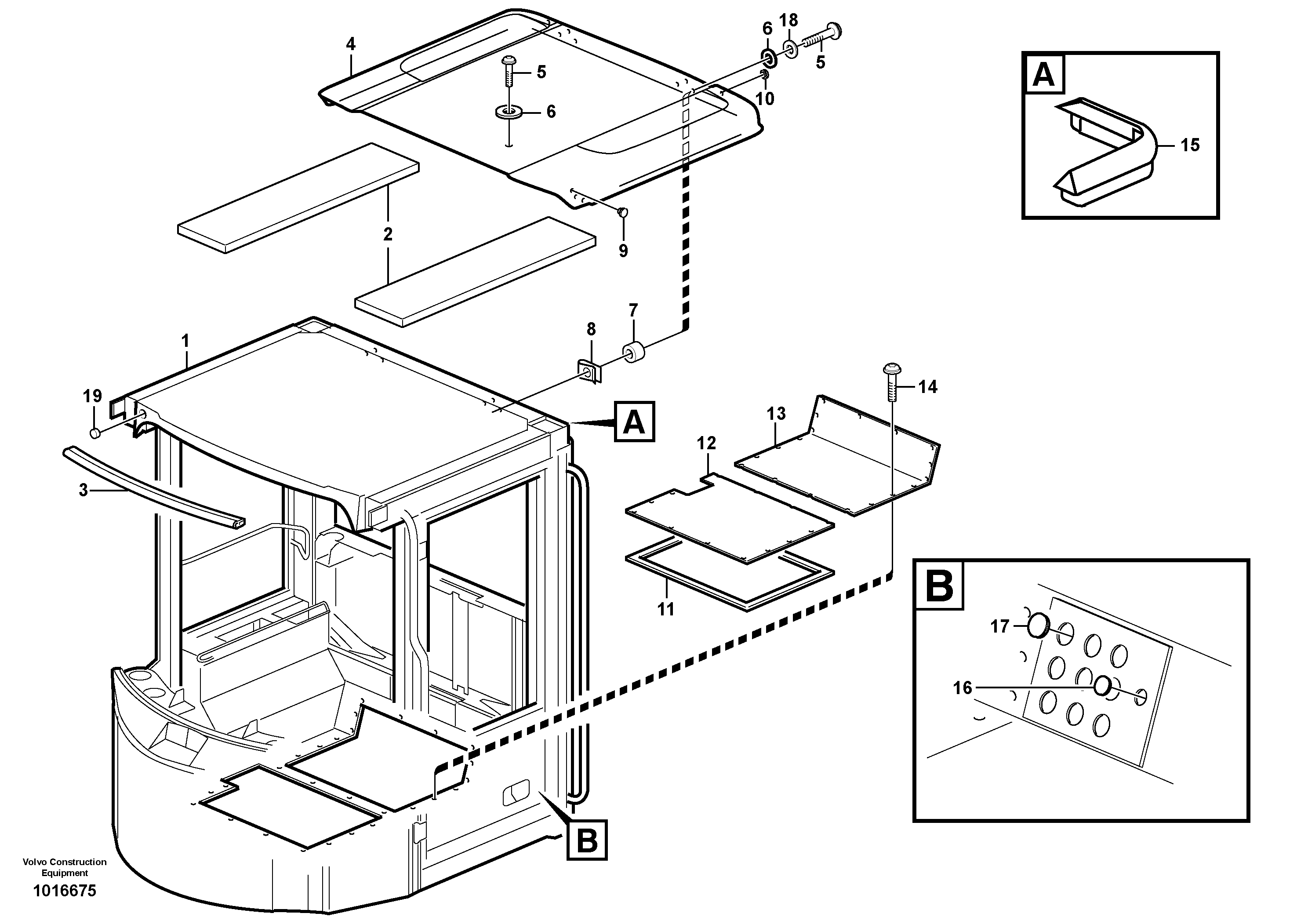 Cab body: roof and floor panel. — volvo parts diagram