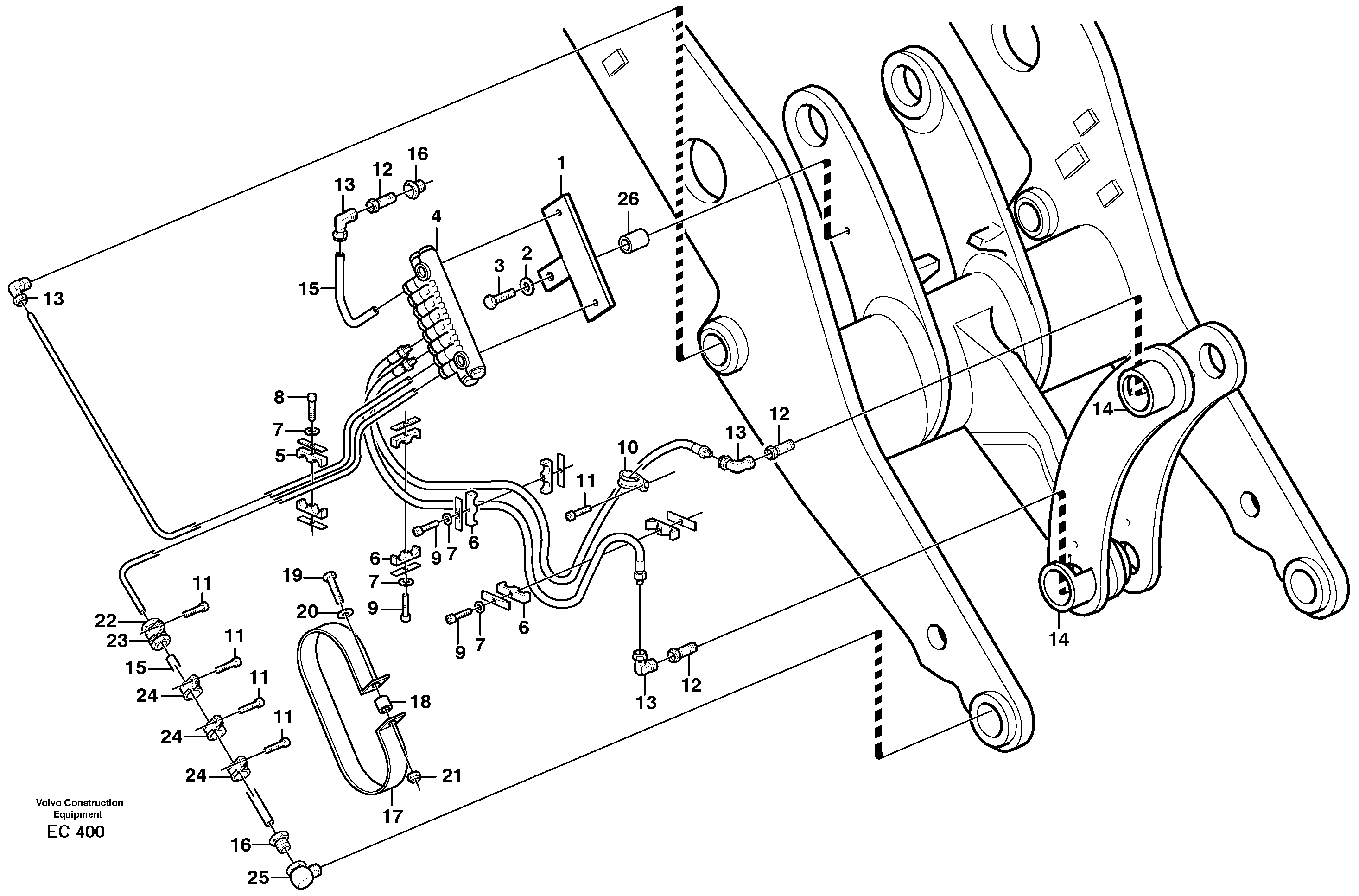 Central lubrication with fitting parts. B2  80580 — volvo parts diagram