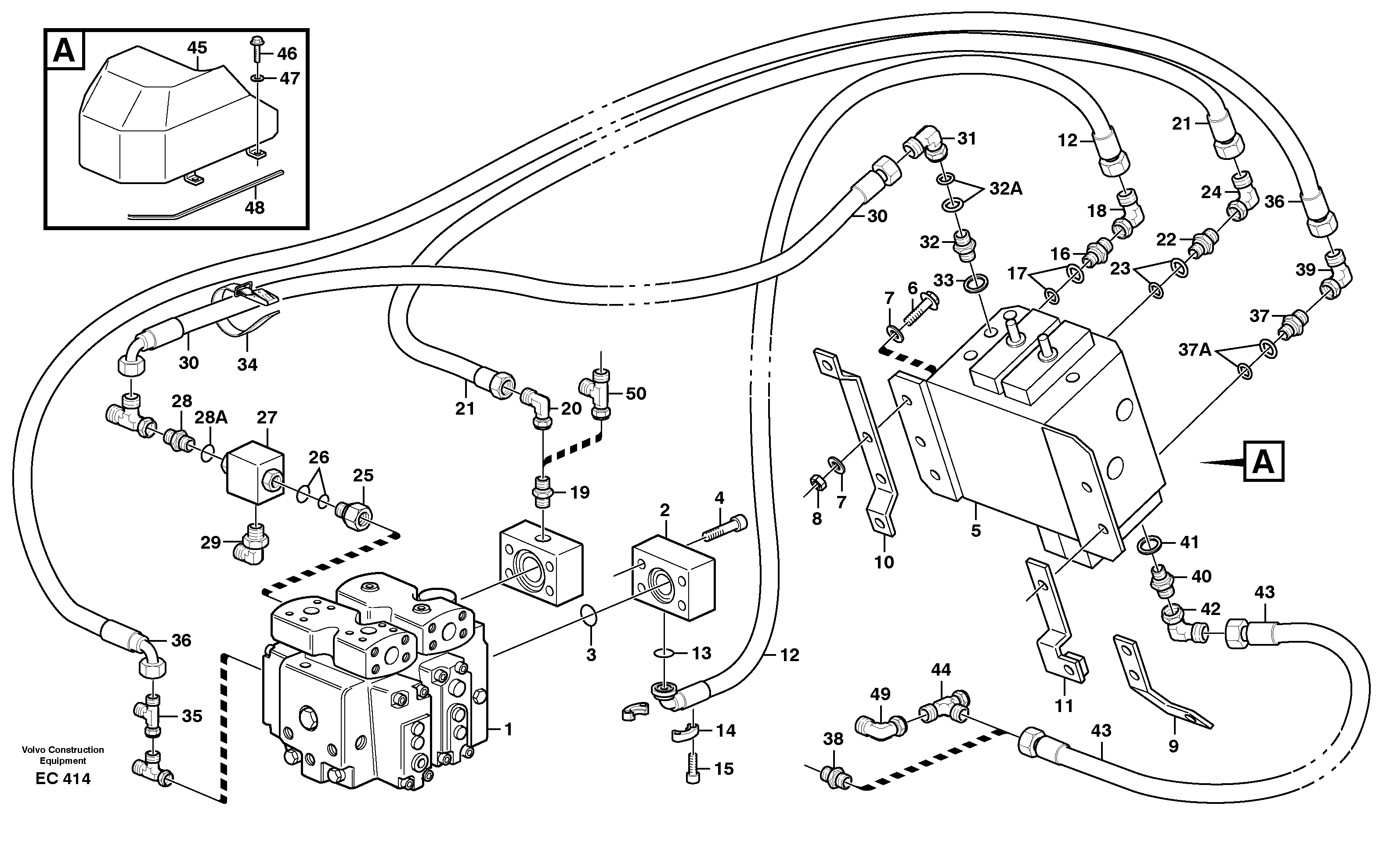 Hydraulic system, feed- and return lines, 5:th and 6:th funcion  80094, — volvo parts diagram