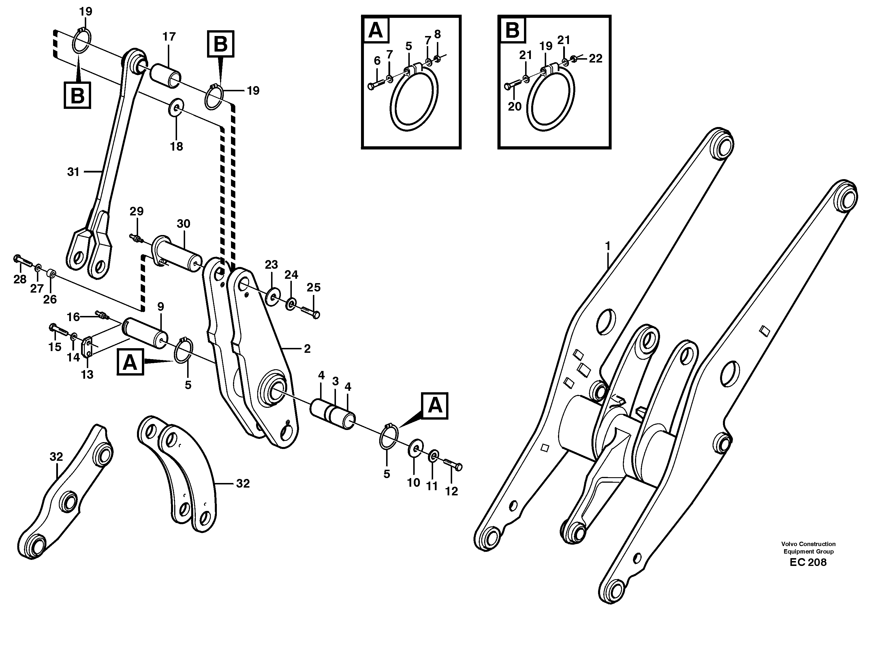 Rear links with assembly parts — volvo parts diagram