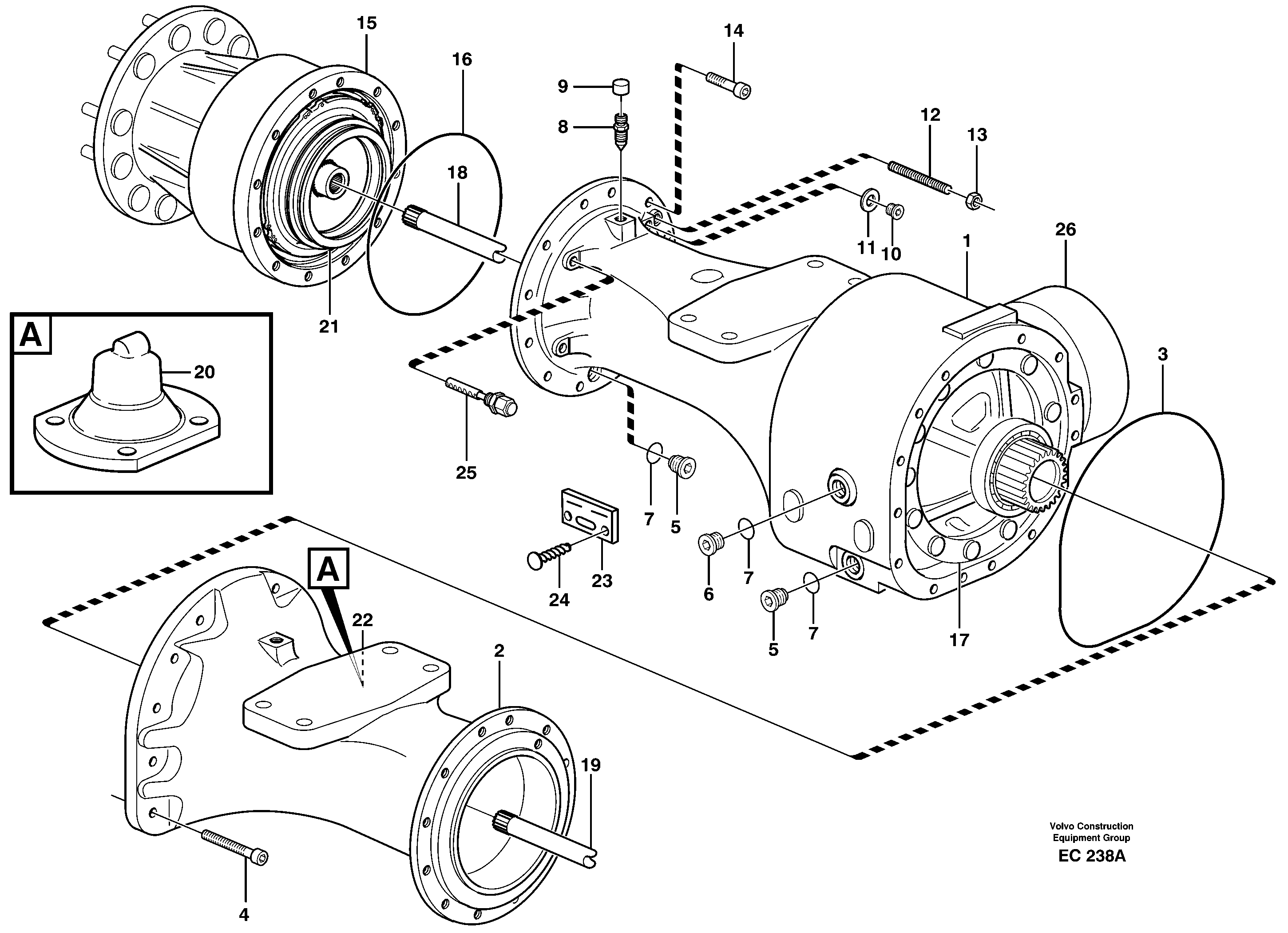 Planetary axle, front  AWB 15, STD, 80087, 80088, 94642 — volvo parts diagram