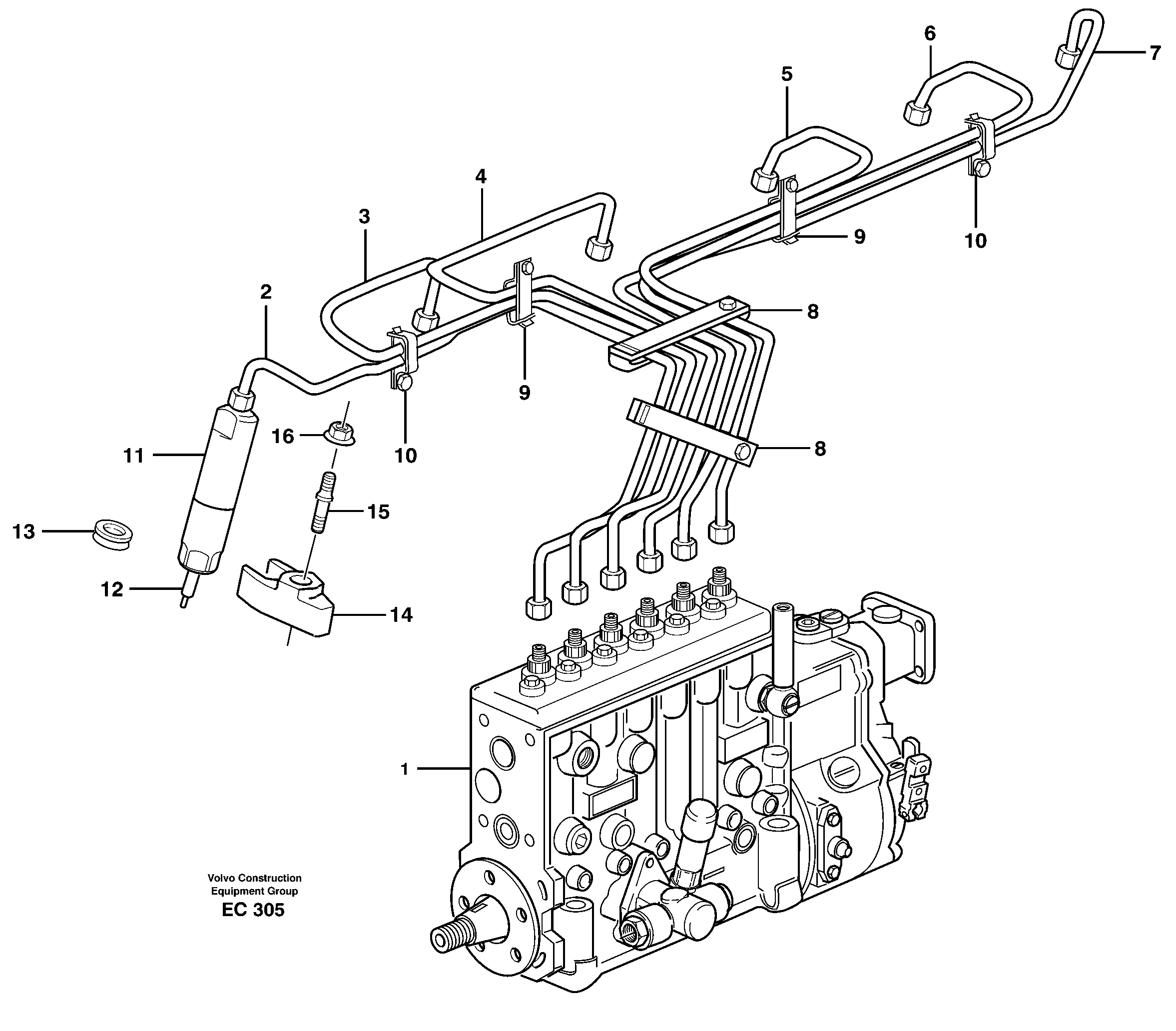 Fuel lines, injectors — volvo parts diagram