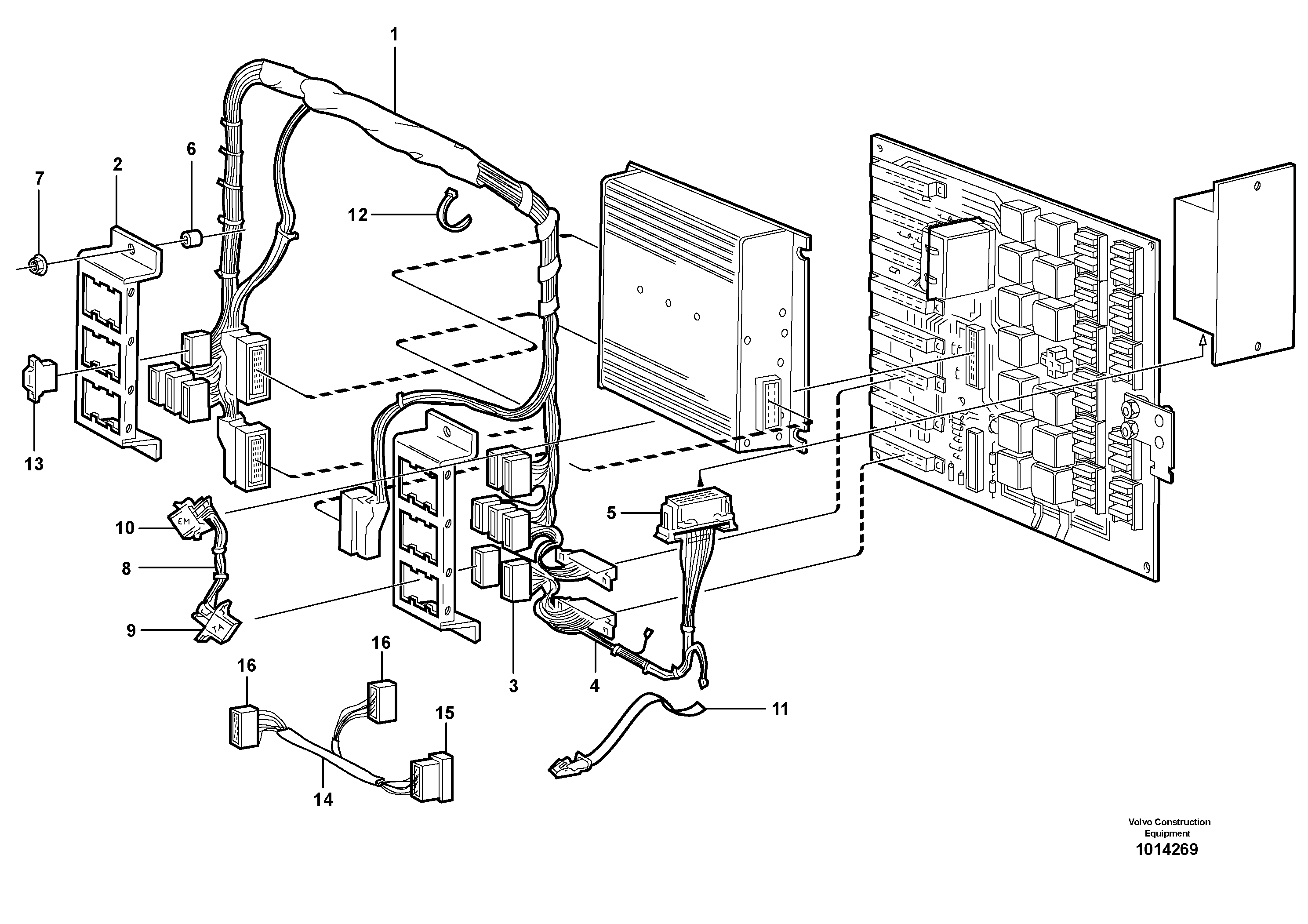Electrical distribution unit and cable harness  33154, 33164 — volvo parts diagram