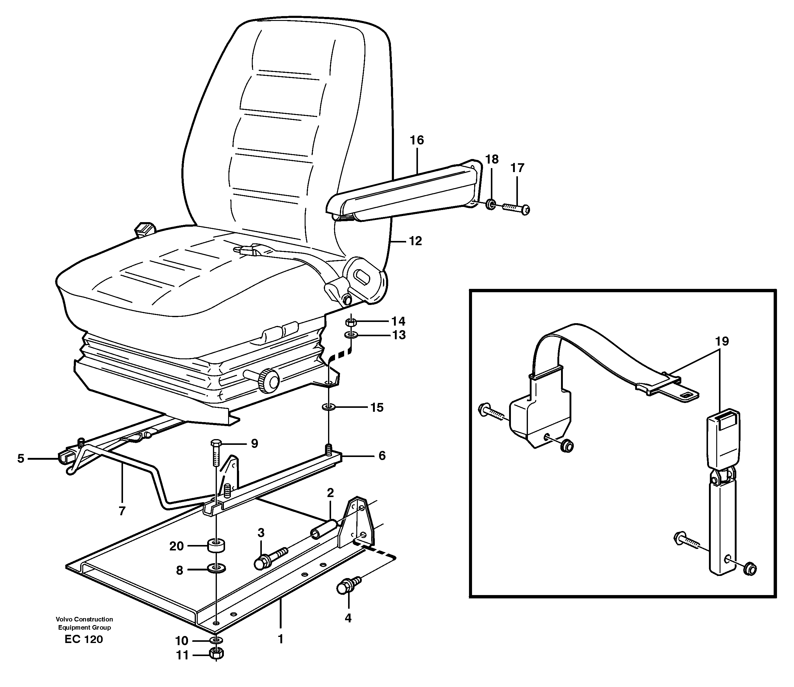 Operator seat with fitting parts — volvo parts diagram