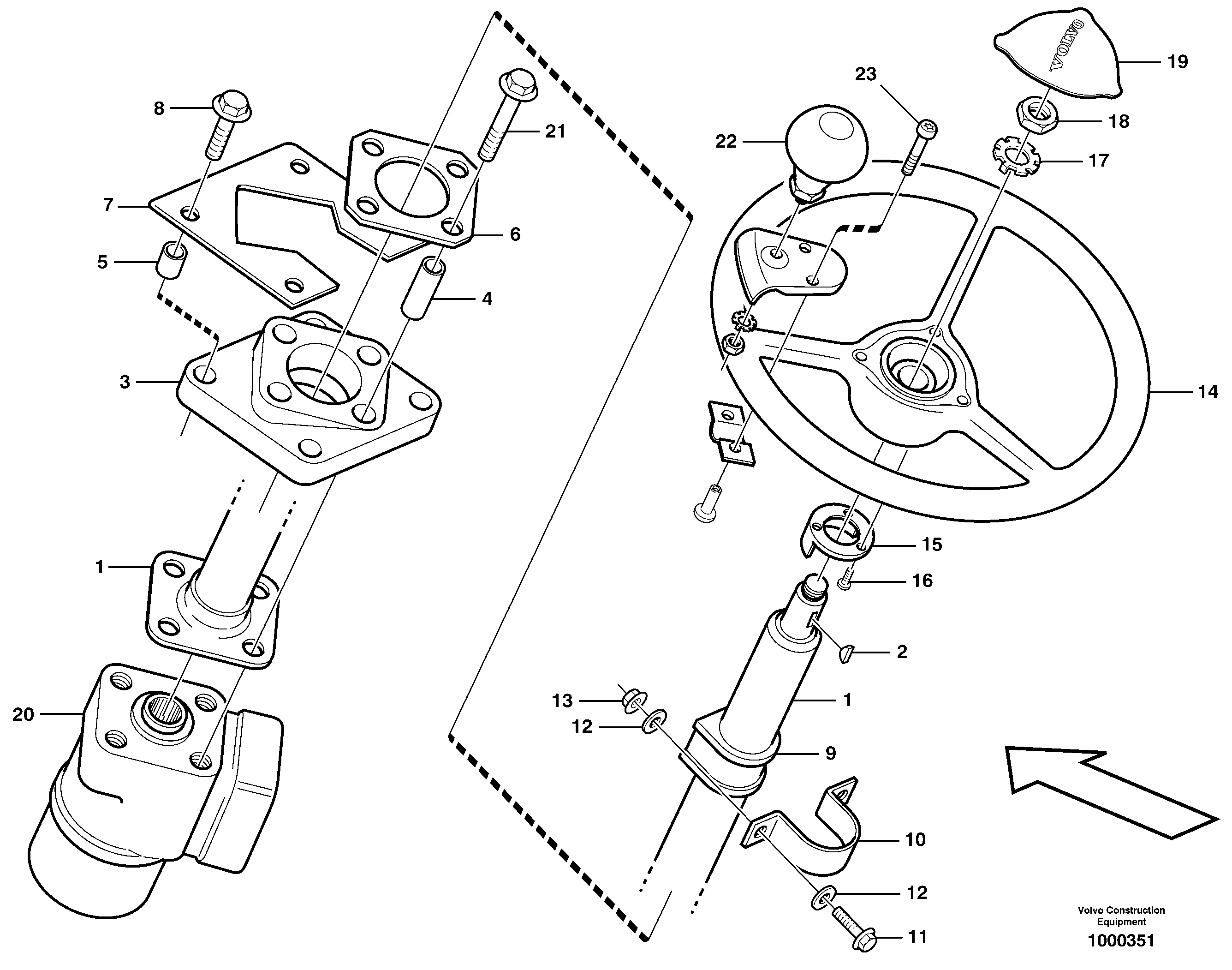Steering column with fitting parts  STD, 80309 — volvo parts diagram