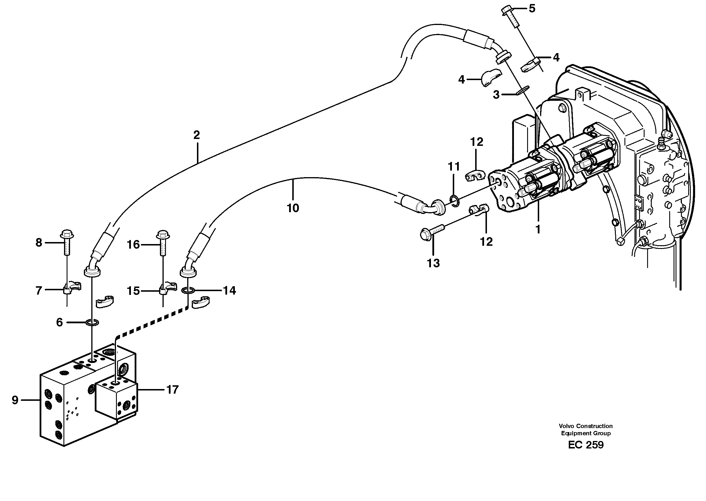 Feed line, pump - central block — volvo parts diagram