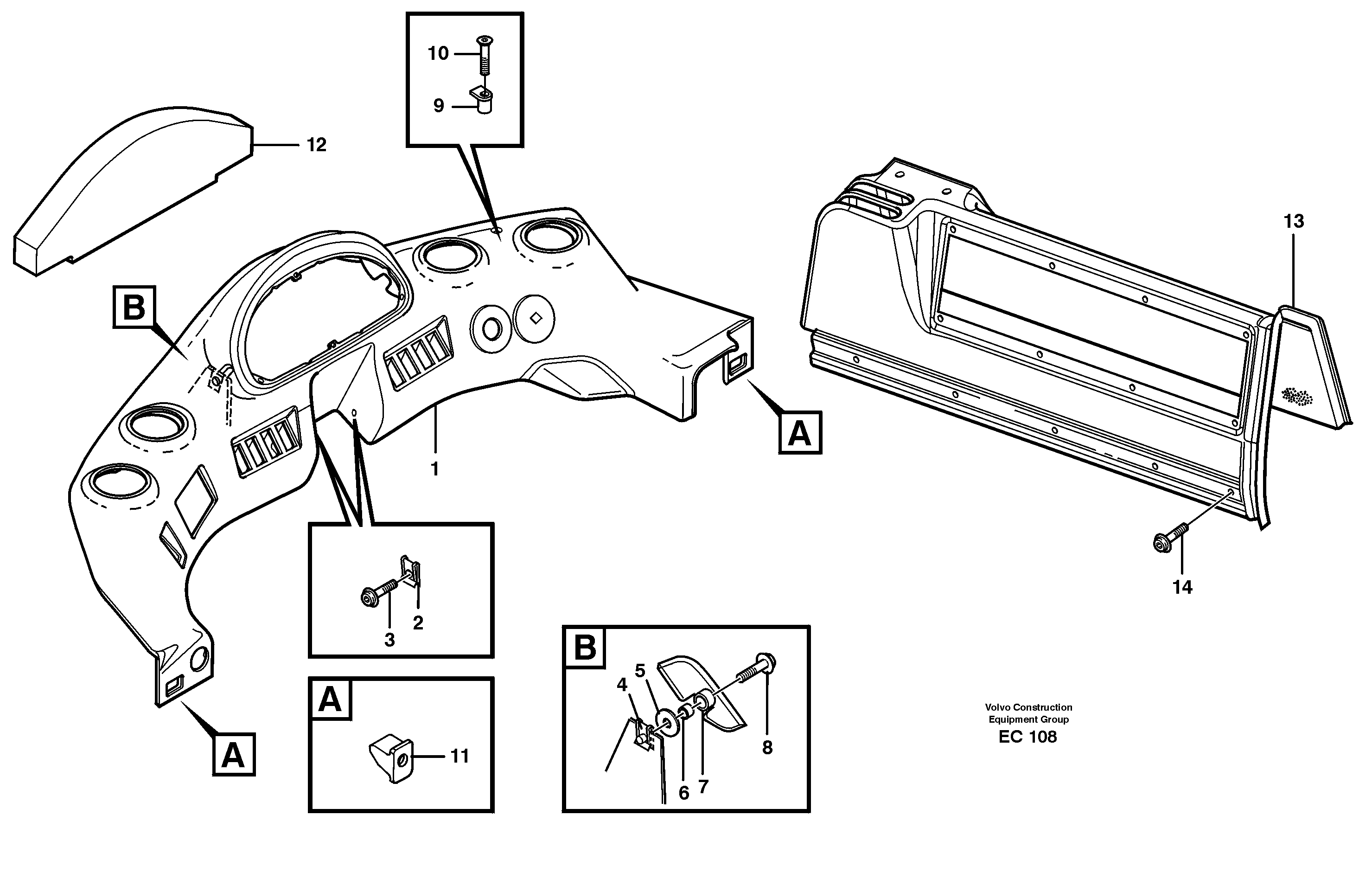 Instrument panel  33154, 33164 — volvo parts diagram