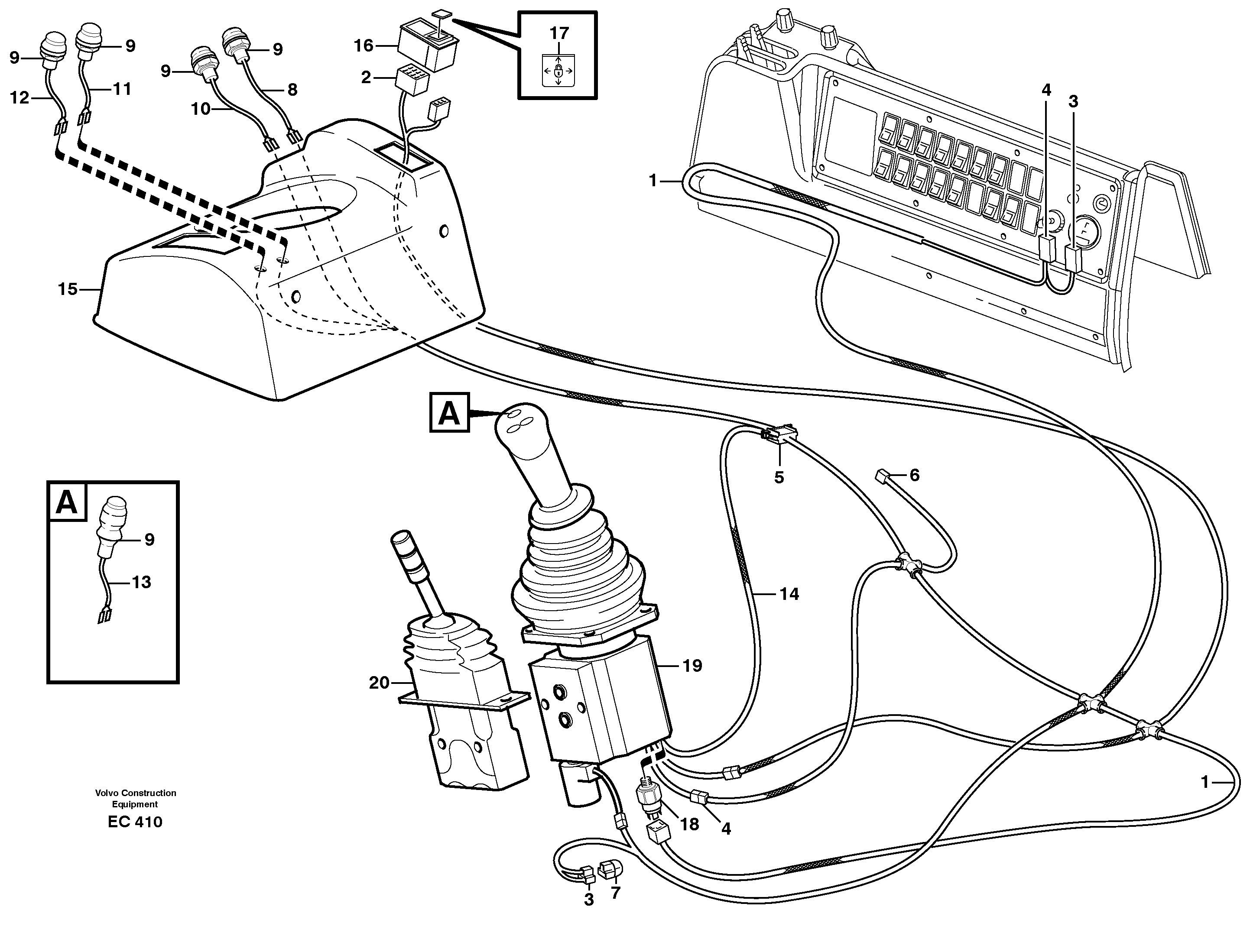 Cable harnesses, single lever control.  80357, 80360 — volvo parts diagram