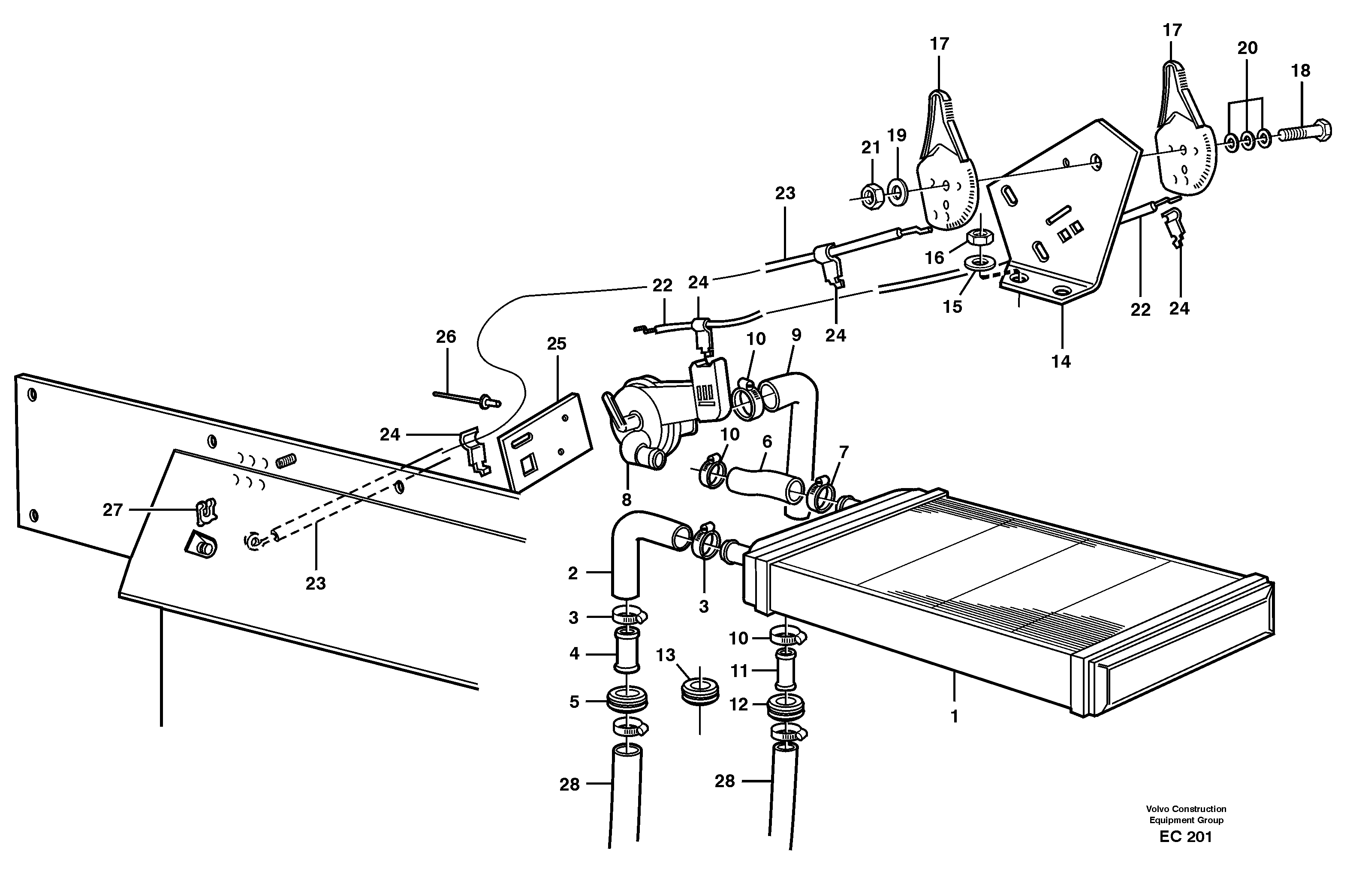 Radiator and control — volvo parts diagram