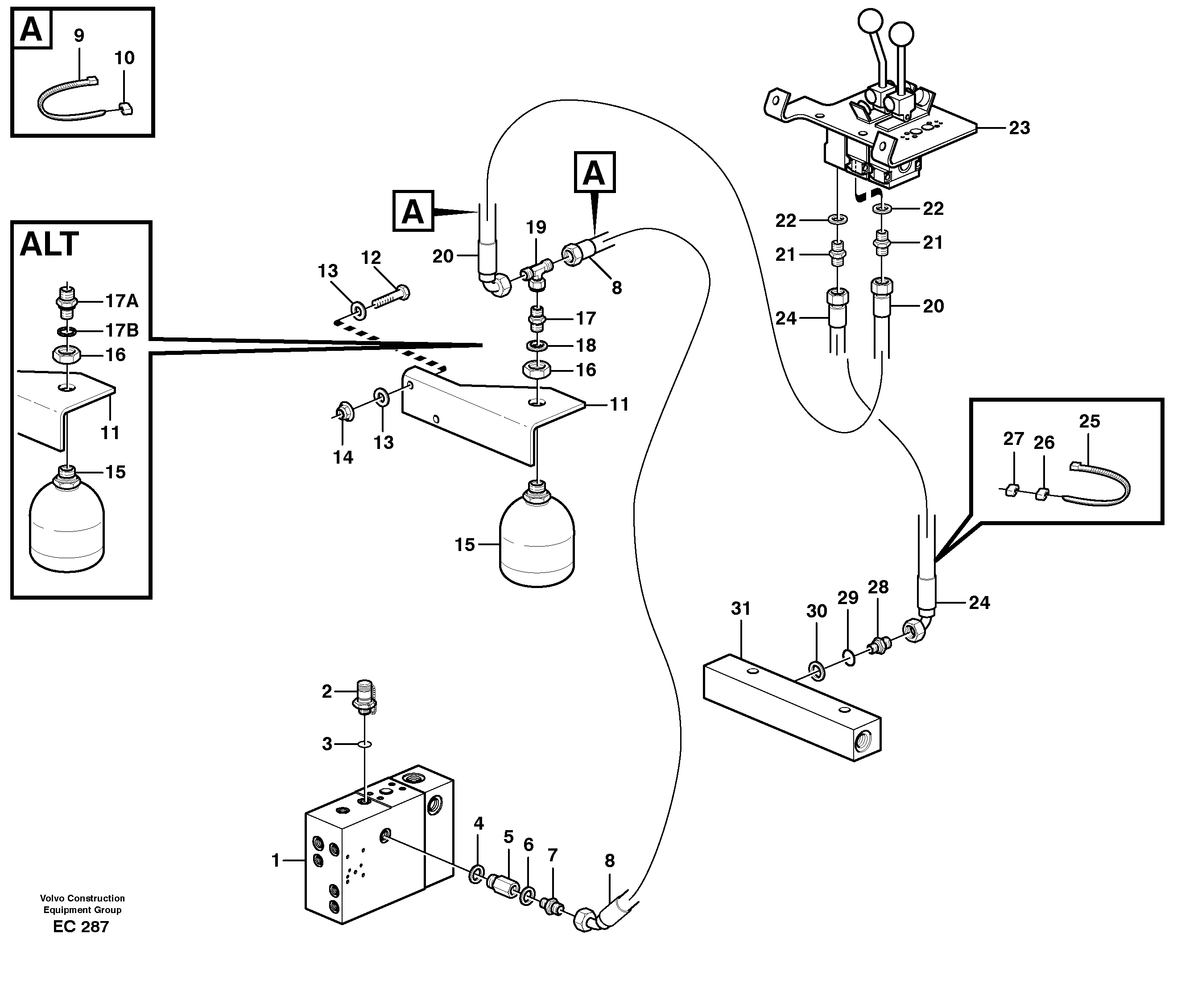 Servo - hydraulic, feed and return lines — volvo parts diagram