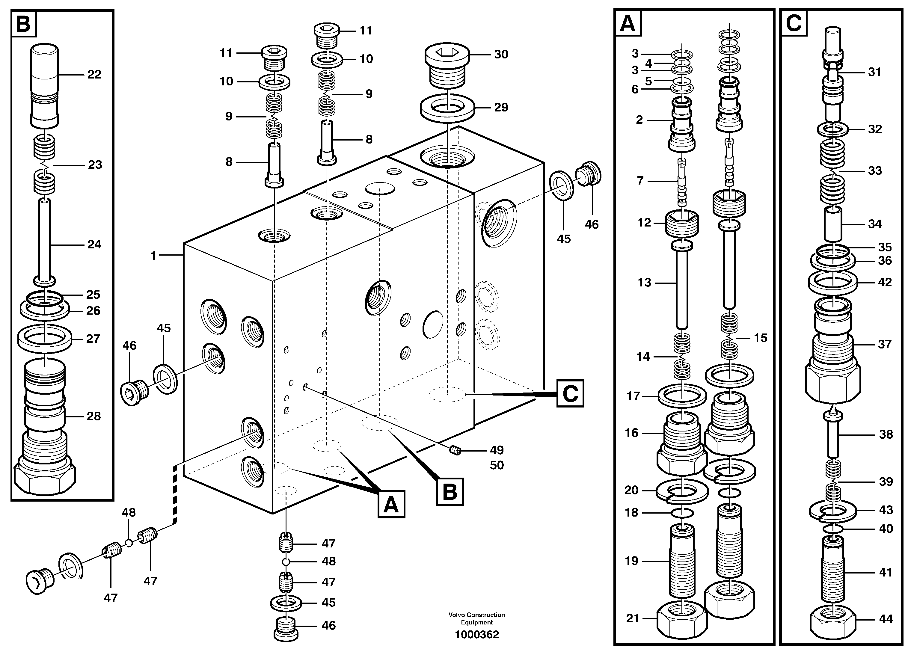 Valve body: Central block — volvo parts diagram