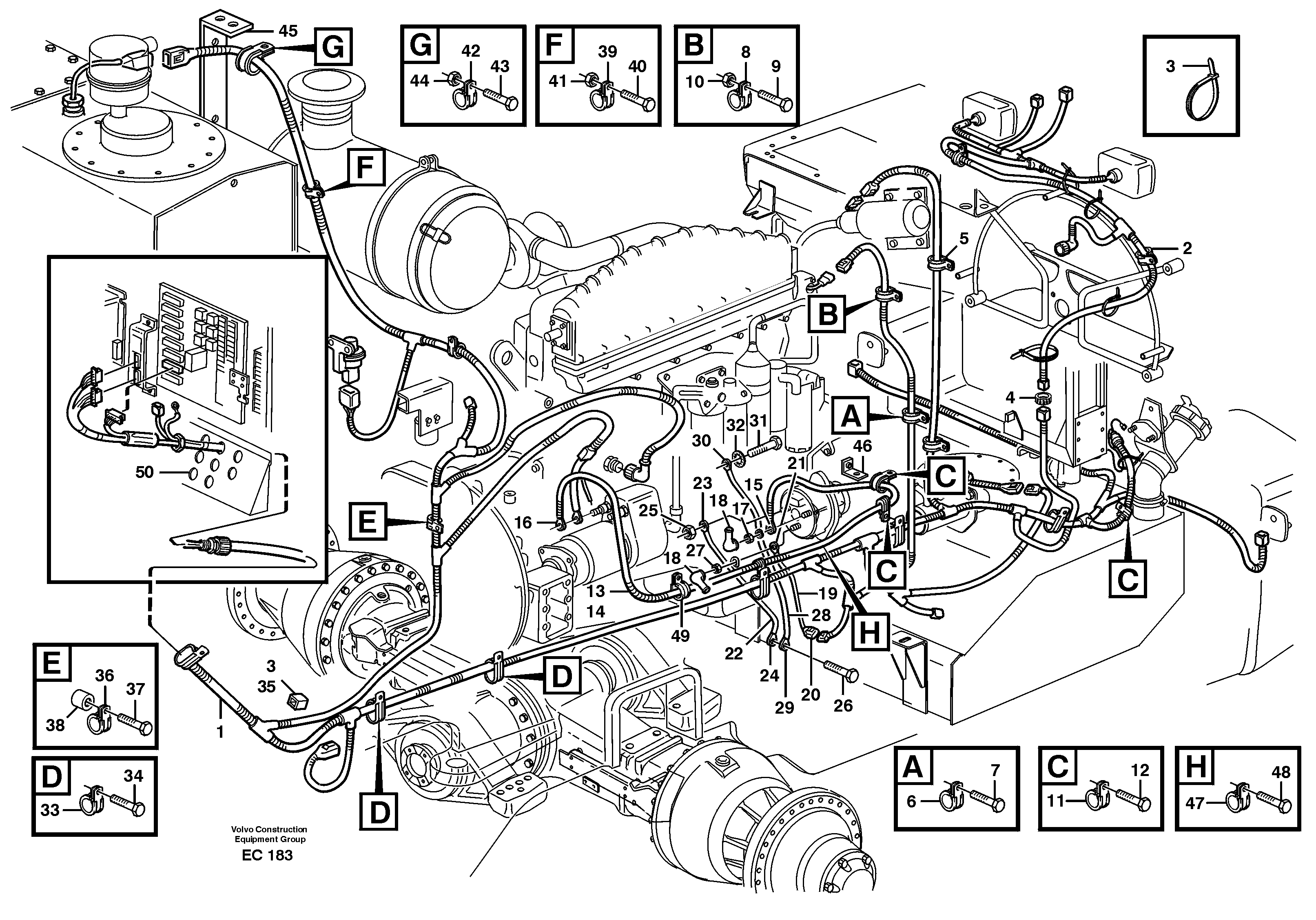 Rear cable harness with assembly parts — volvo parts diagram