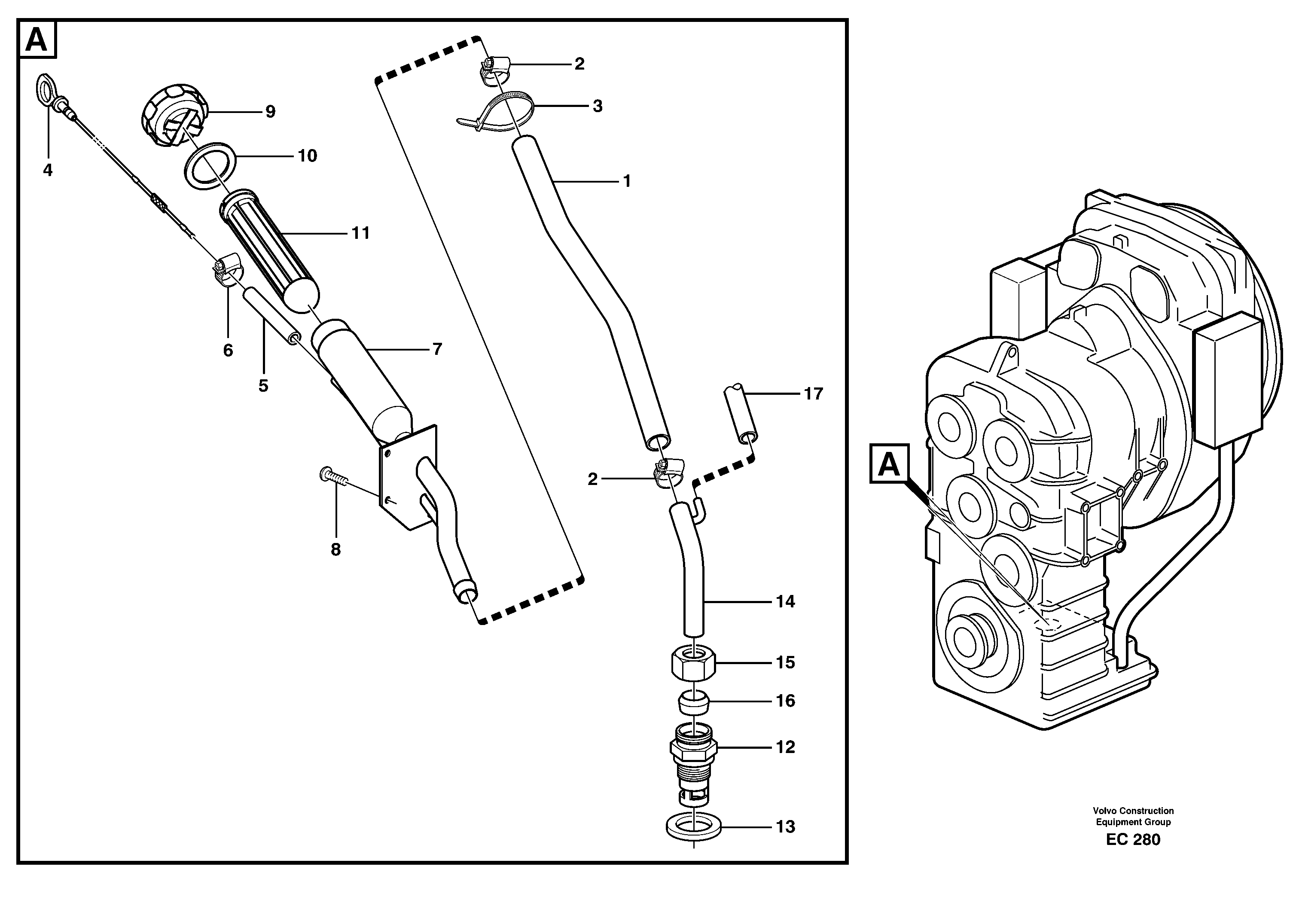 Oil filler and dipstick — volvo parts diagram