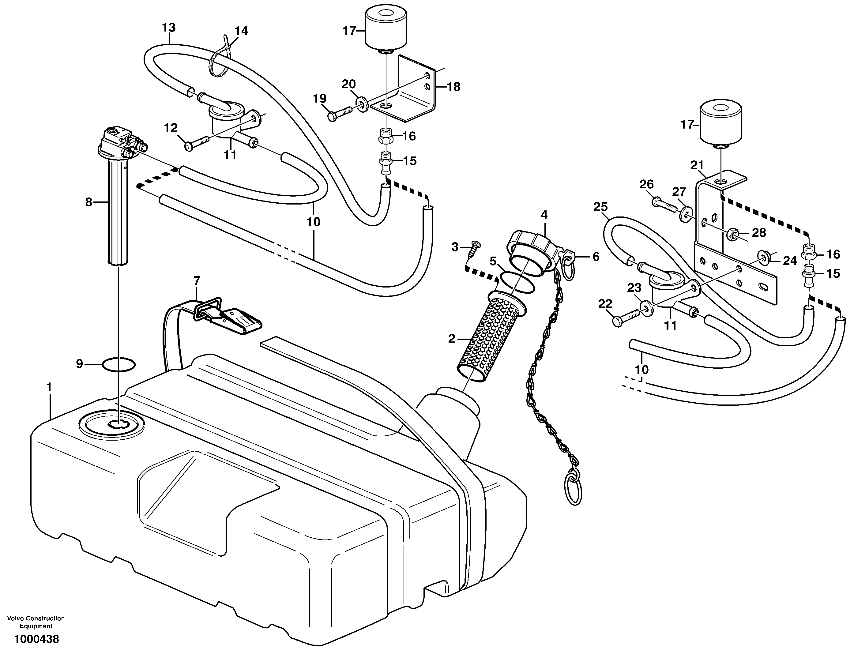 Fuel tank with fitting parts — volvo parts diagram