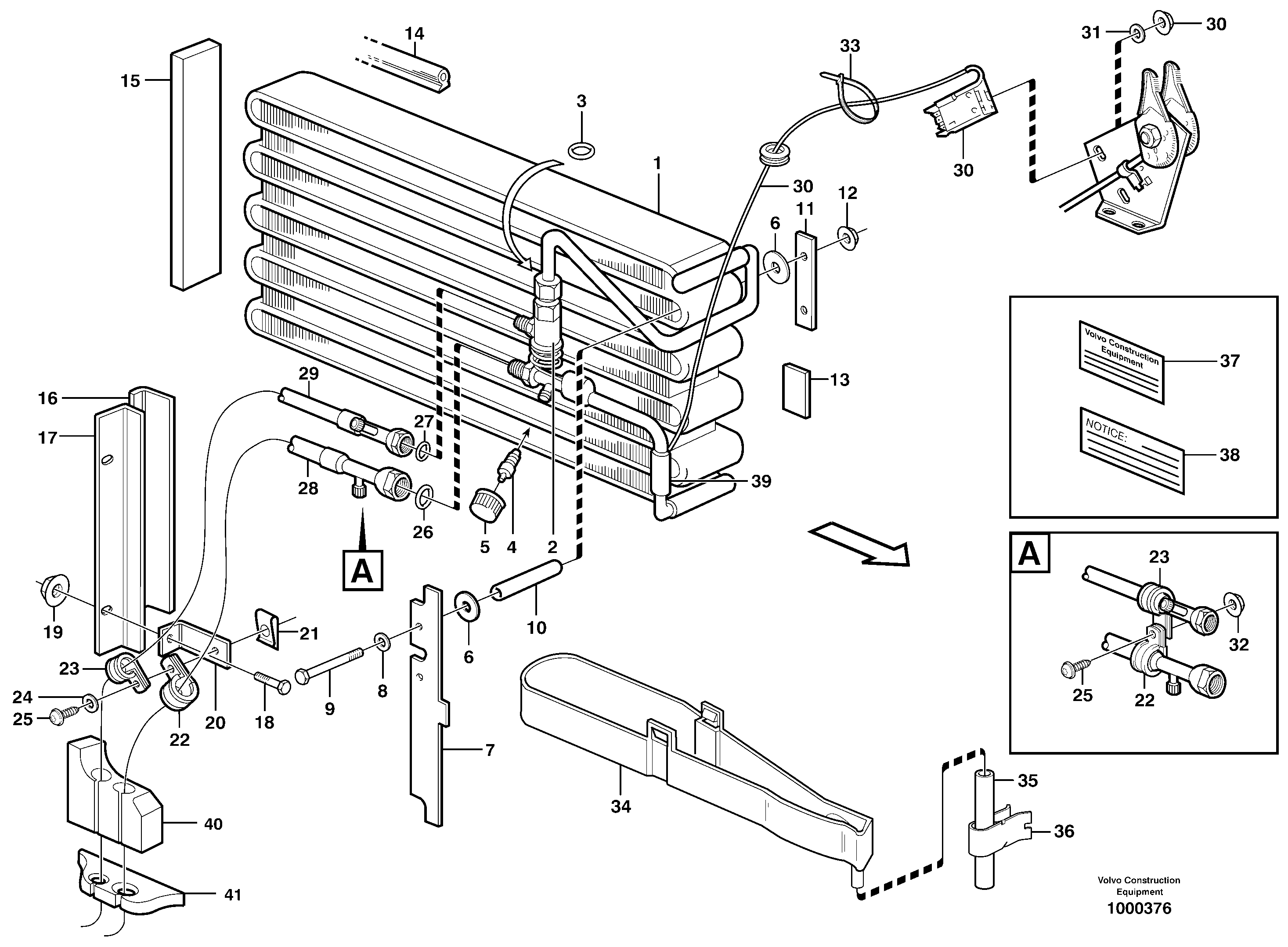 Evaporator for cooling agent R134a with fitting parts.  80131, 80420 — volvo parts diagram