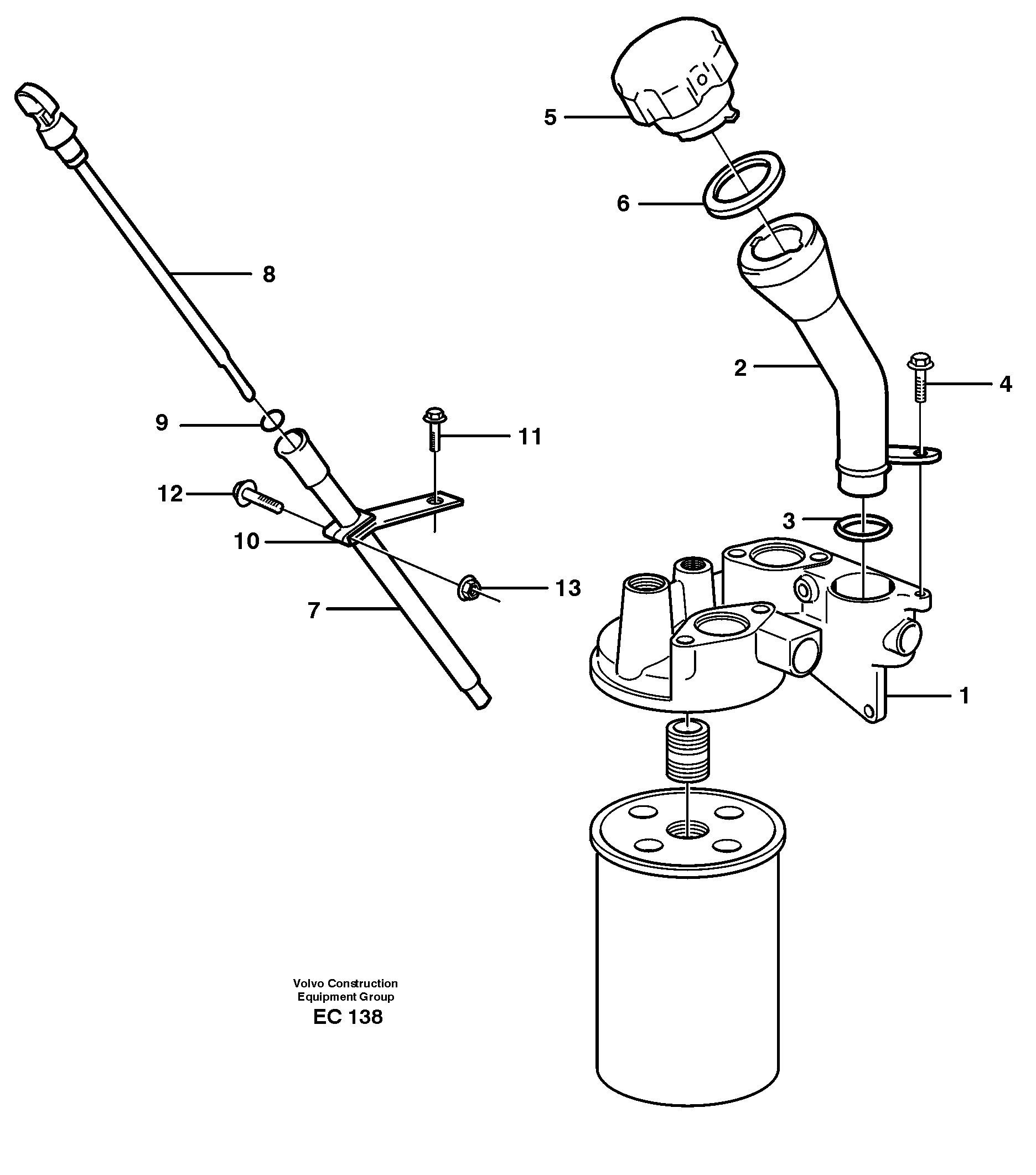 Oil filler and dipstick — volvo parts diagram