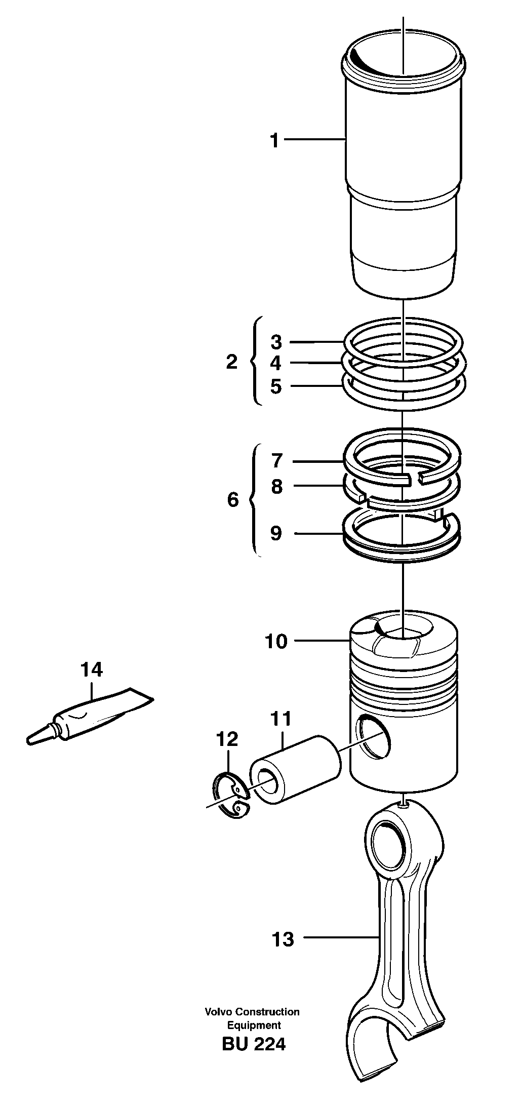 Cylinder liner and piston — volvo parts diagram